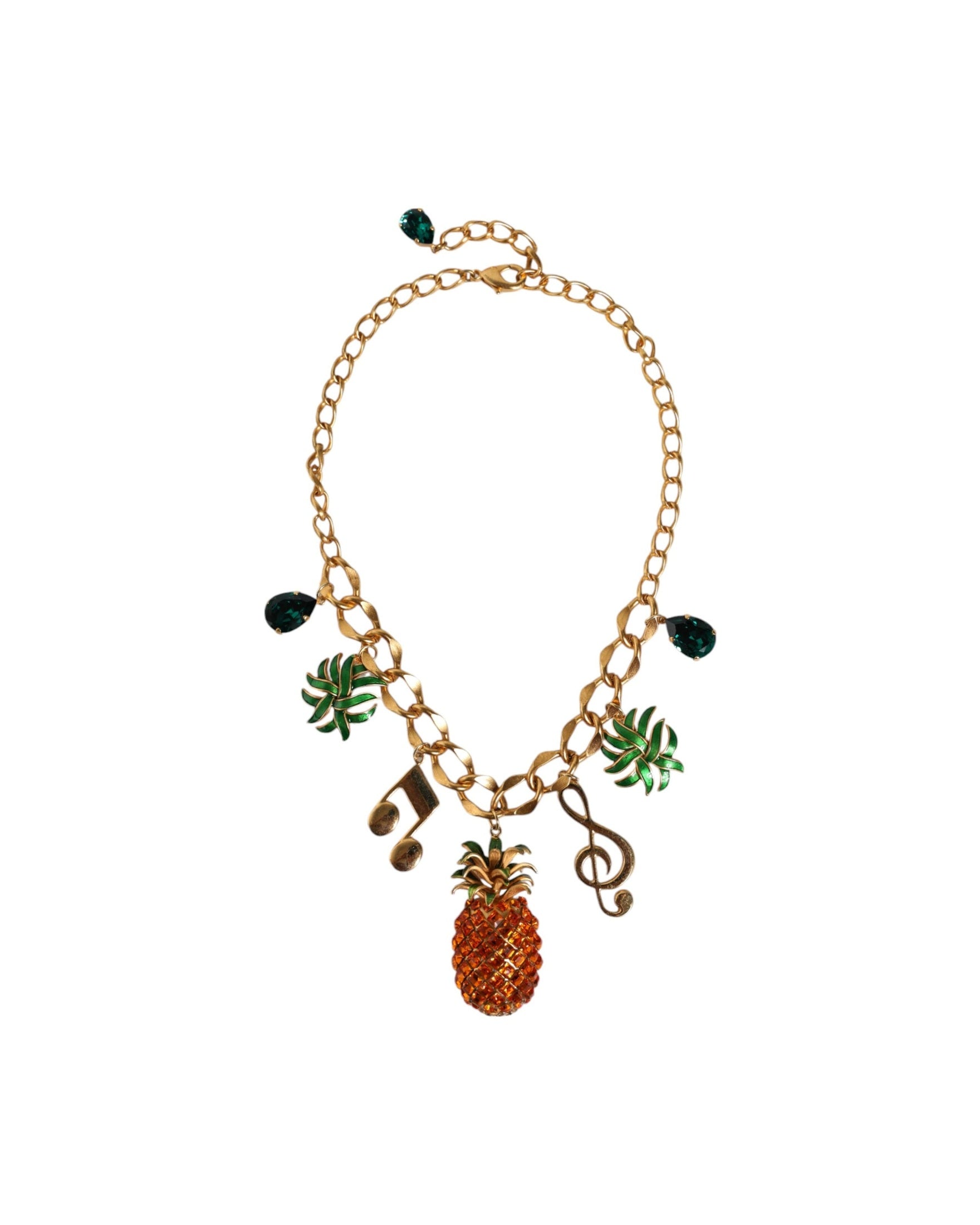 Dolce & Gabbana Tone Brass Chain Pineapple Crystal Musical Gold Necklace Glam Steals