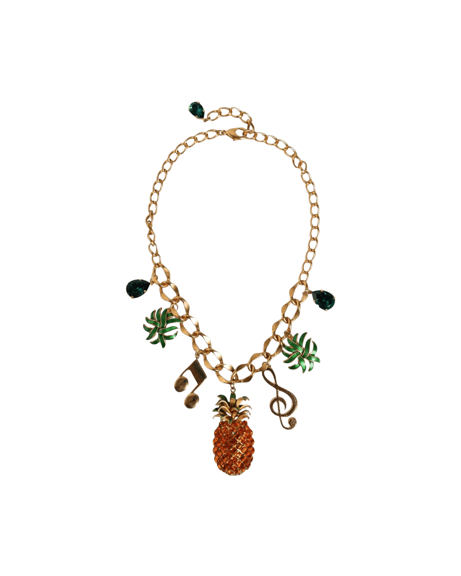 Dolce & Gabbana Tone Brass Chain Pineapple Crystal Musical Gold Necklace Glam Steals