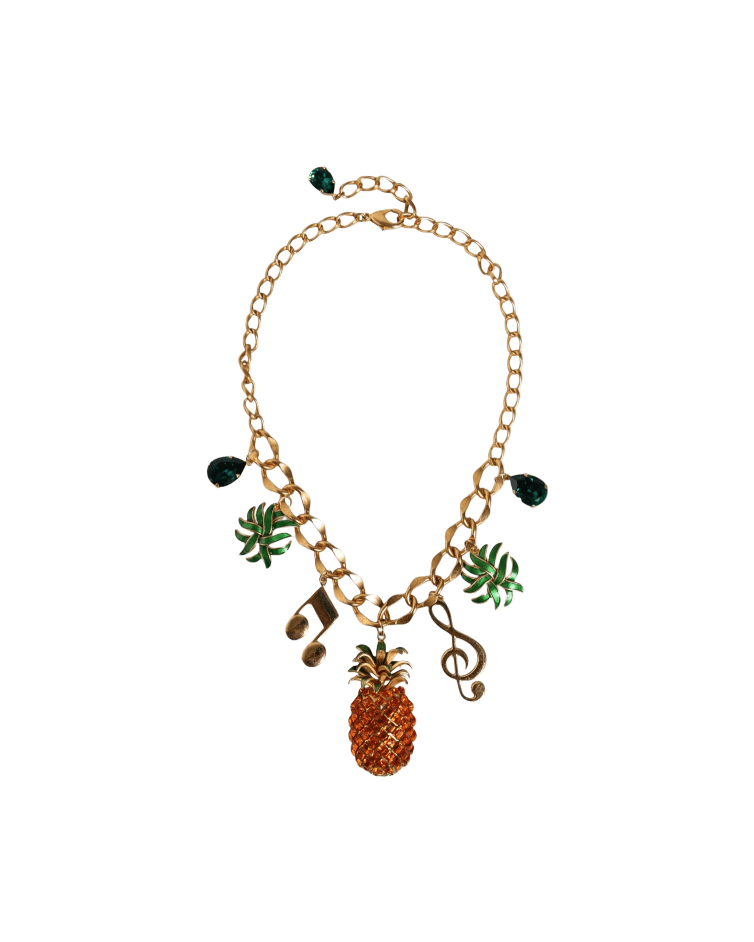 Dolce & Gabbana Tone Brass Chain Pineapple Crystal Musical Gold Necklace Glam Steals