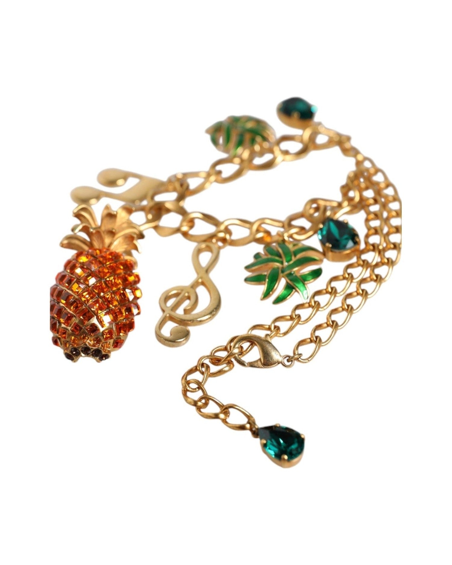 Dolce & Gabbana Tone Brass Chain Pineapple Crystal Musical Gold Necklace Glam Steals