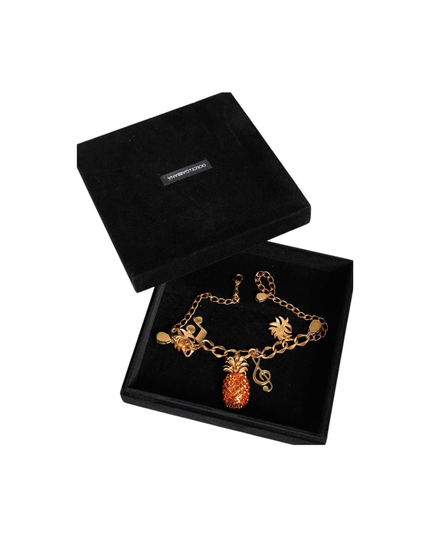 Dolce & Gabbana Tone Brass Chain Pineapple Crystal Musical Gold Necklace Glam Steals