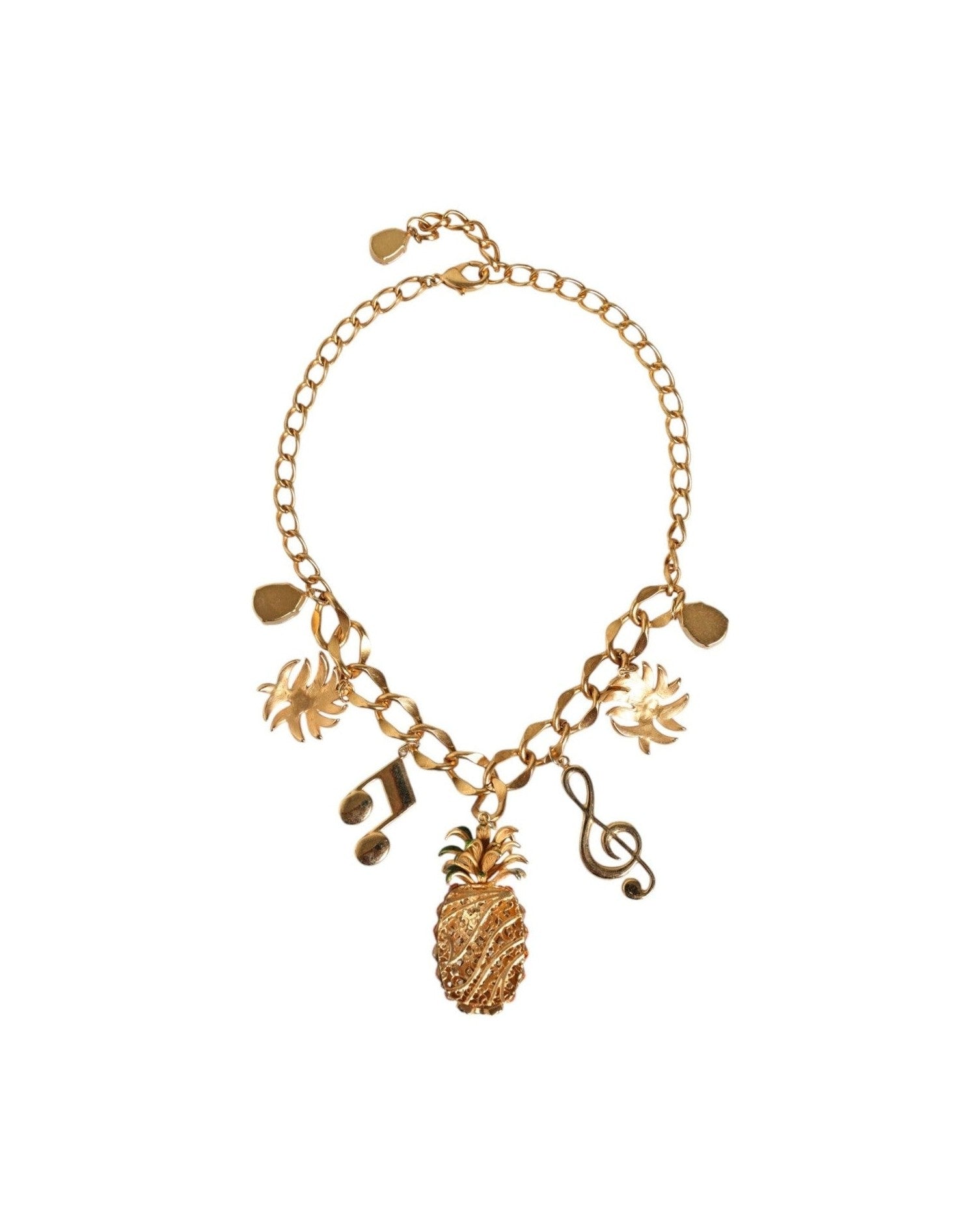 Dolce & Gabbana Tone Brass Chain Pineapple Crystal Musical Gold Necklace Glam Steals