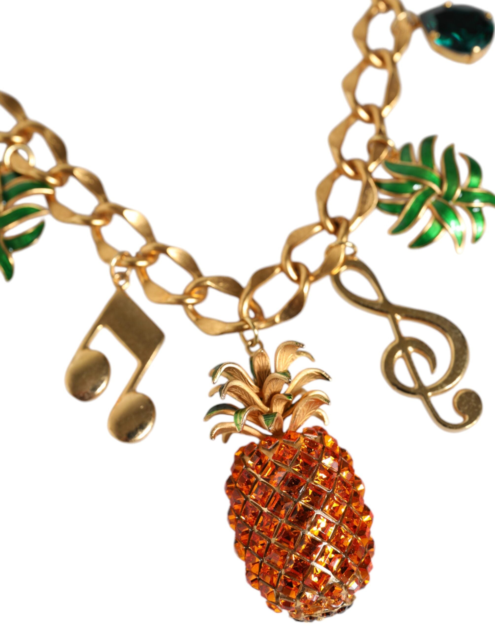 Dolce & Gabbana Tone Brass Chain Pineapple Crystal Musical Gold Necklace Glam Steals