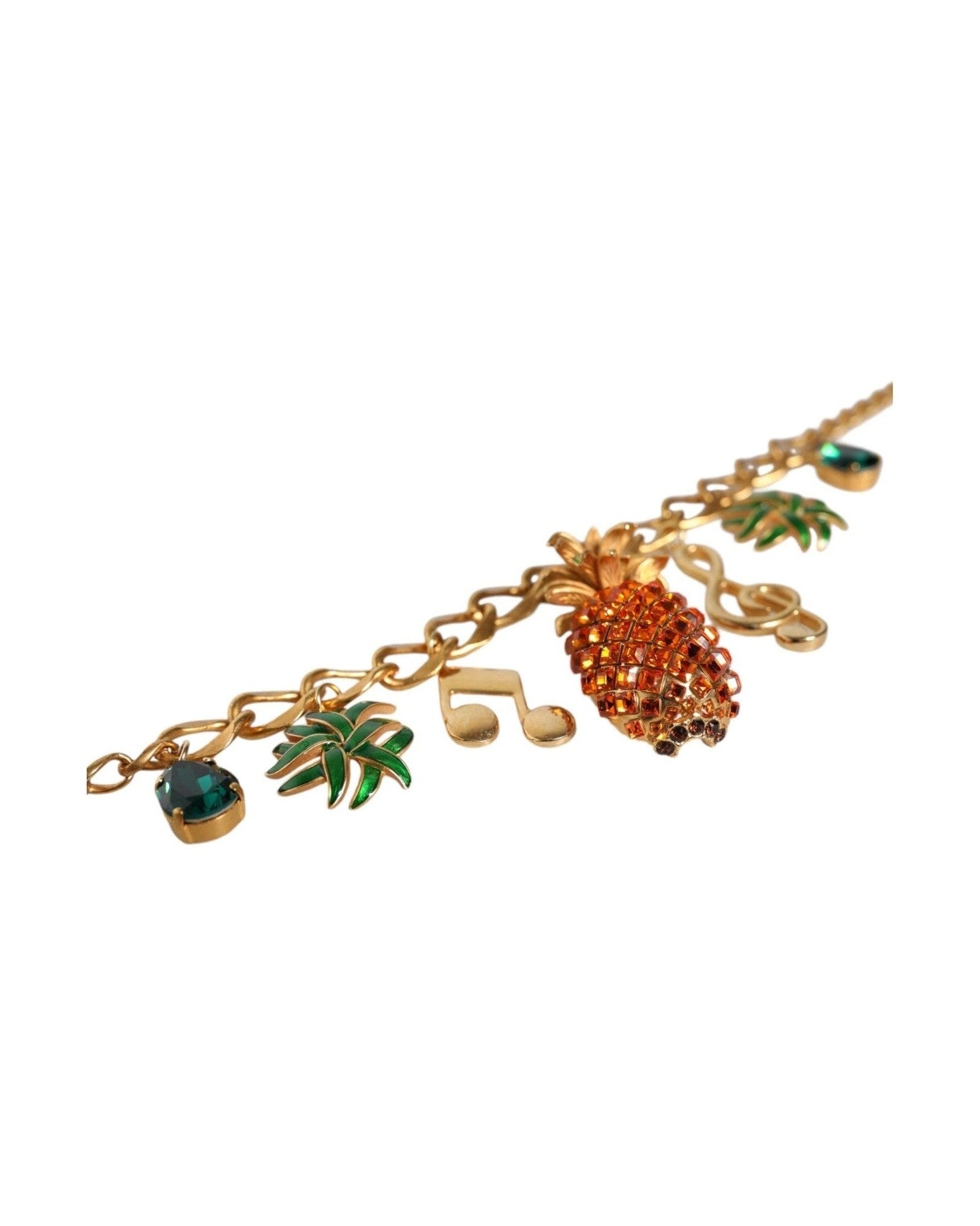 Dolce & Gabbana Tone Brass Chain Pineapple Crystal Musical Gold Necklace Glam Steals