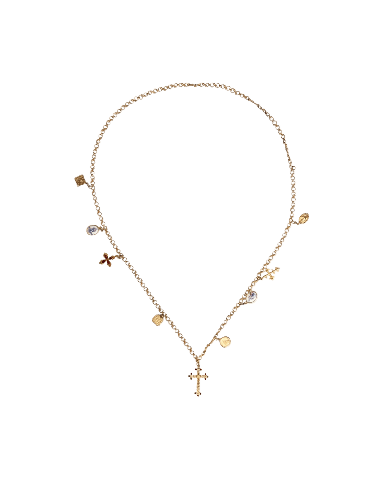 Dolce & Gabbana Tone Brass Chain Religious Cross Pendant Gold Necklace Glam Steals