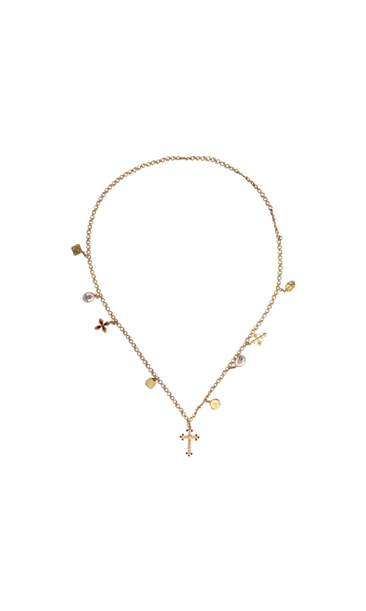 Dolce & Gabbana Tone Brass Chain Religious Cross Pendant Gold Necklace Glam Steals