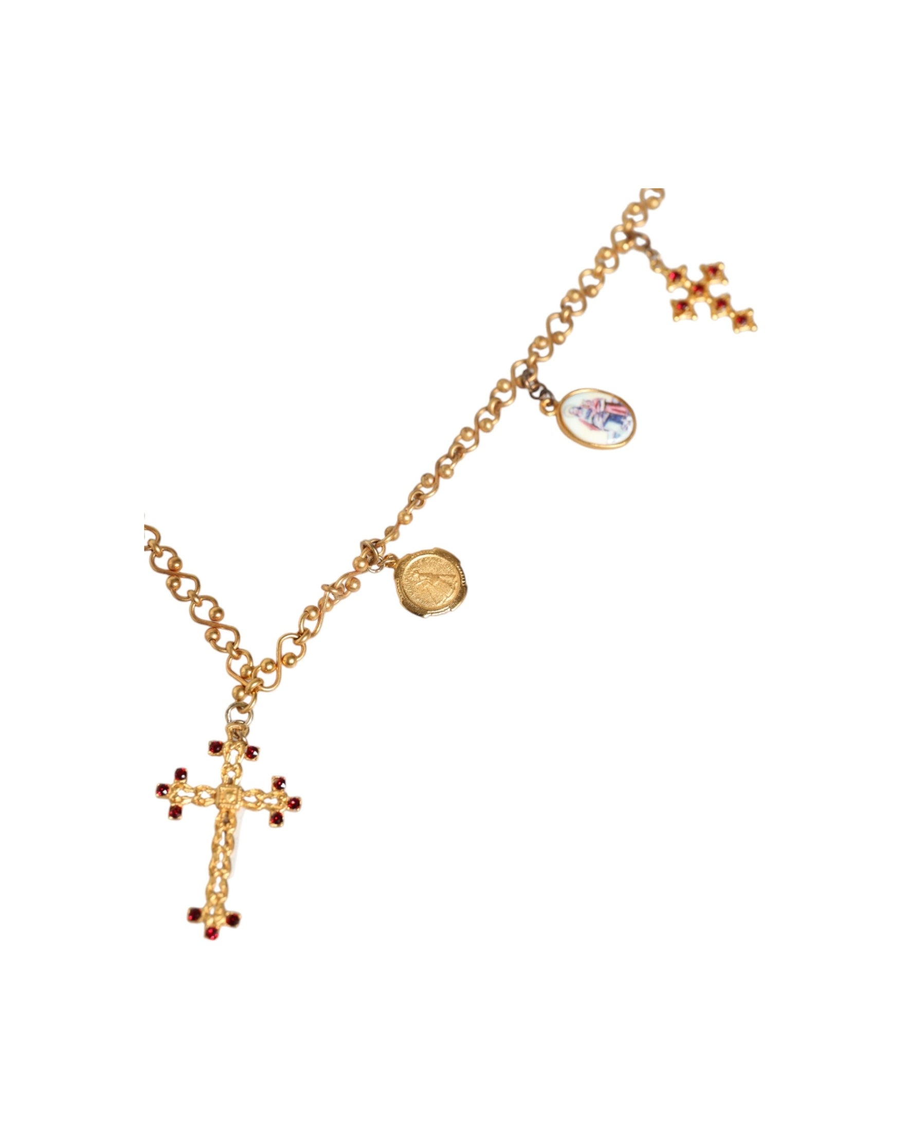 Dolce & Gabbana Tone Brass Chain Religious Cross Pendant Gold Necklace Glam Steals