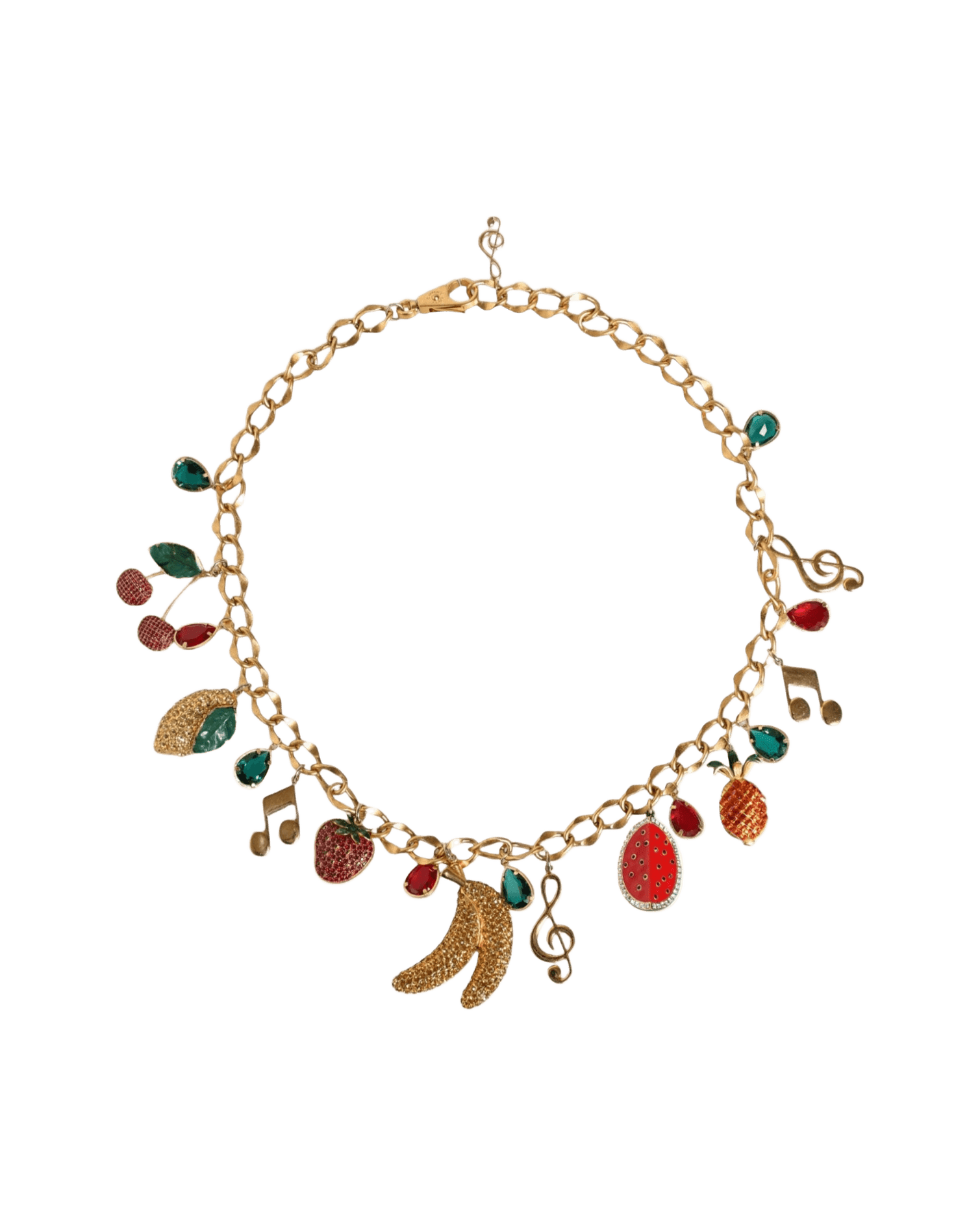 Dolce & Gabbana Tone Brass Fruity Crystal Embellished Waist Chain Gold Belt Glam Steals