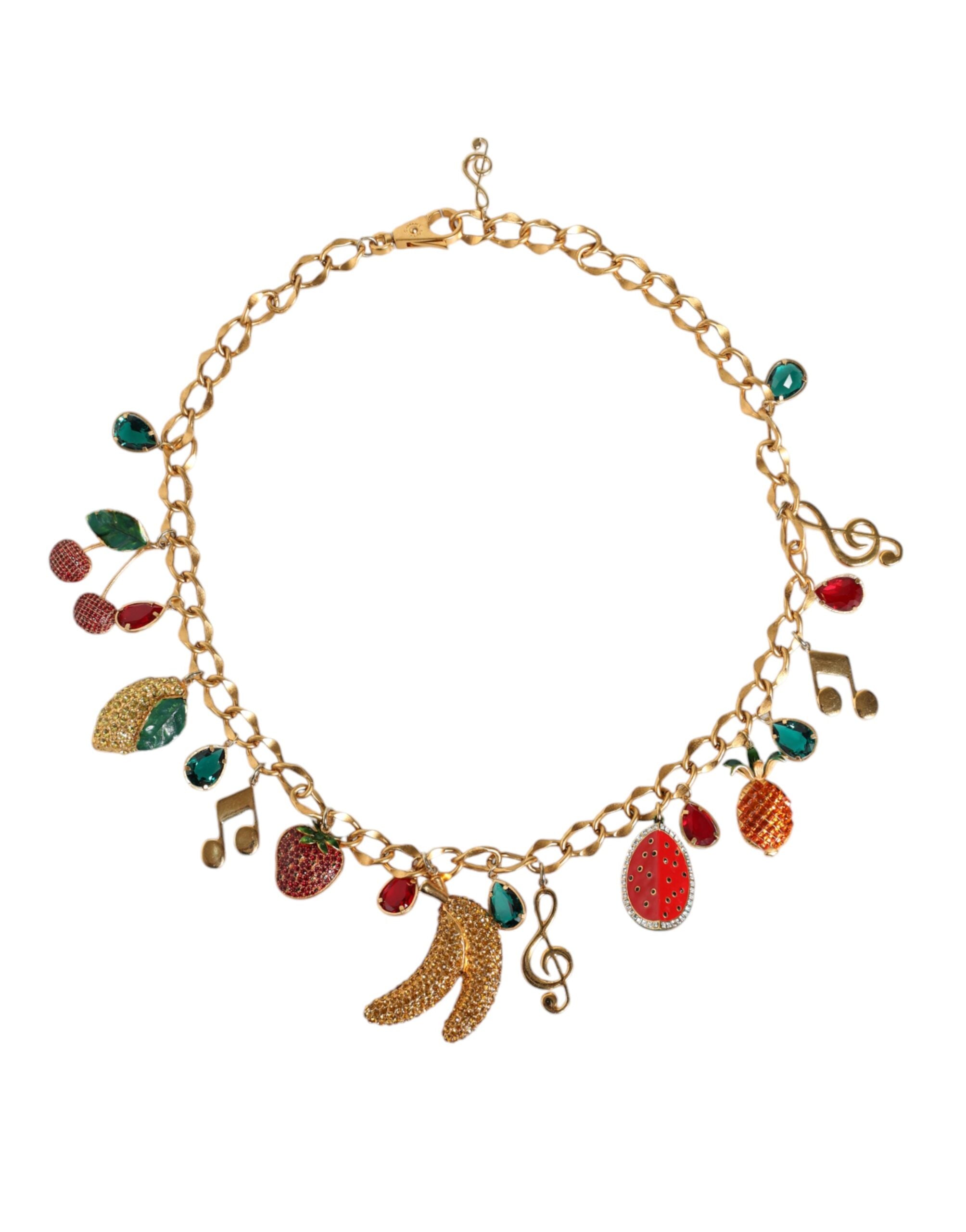 Dolce & Gabbana Tone Brass Fruity Crystal Embellished Waist Chain Gold Belt Glam Steals