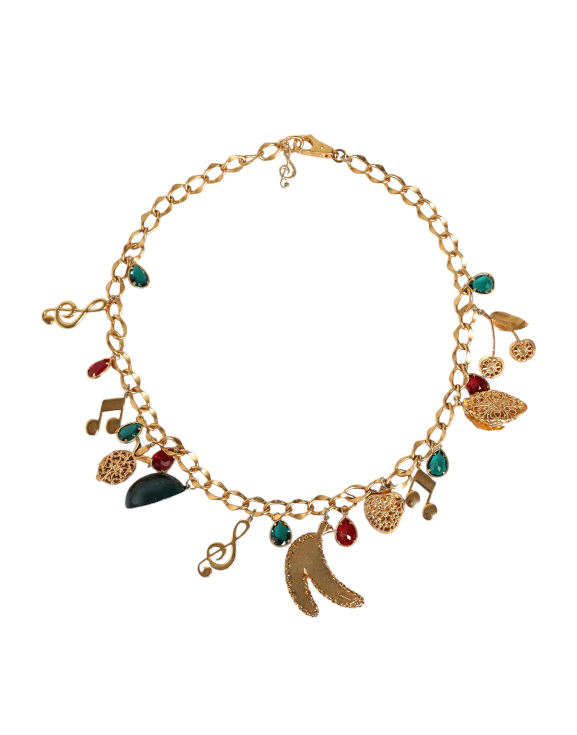 Dolce & Gabbana Tone Brass Fruity Crystal Embellished Waist Chain Gold Belt Glam Steals
