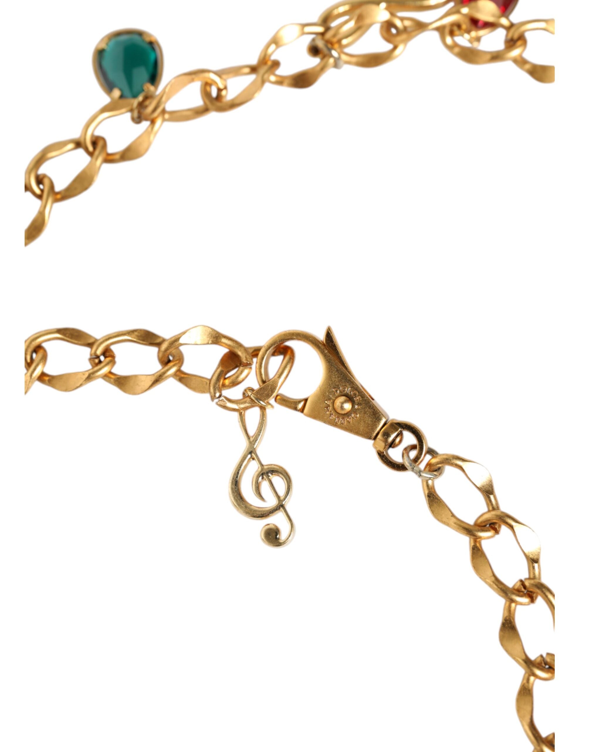 Dolce & Gabbana Tone Brass Fruity Crystal Embellished Waist Chain Gold Belt Glam Steals