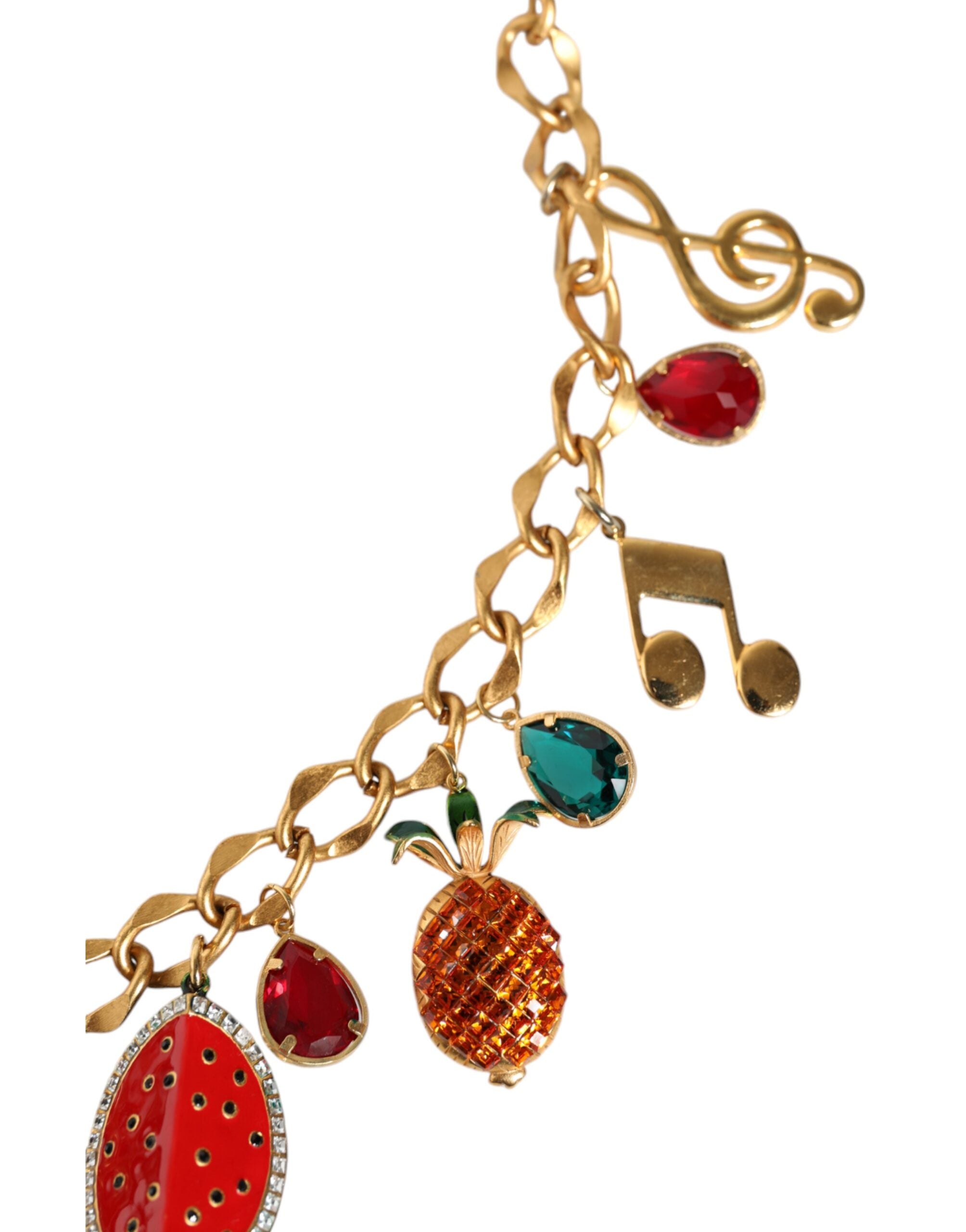 Dolce & Gabbana Tone Brass Fruity Crystal Embellished Waist Chain Gold Belt Glam Steals