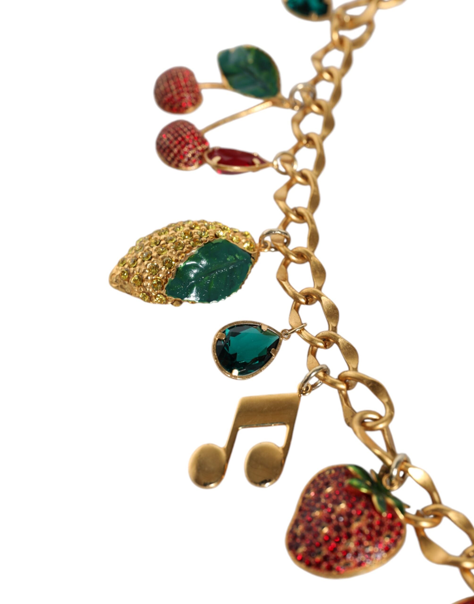 Dolce & Gabbana Tone Brass Fruity Crystal Embellished Waist Chain Gold Belt Glam Steals