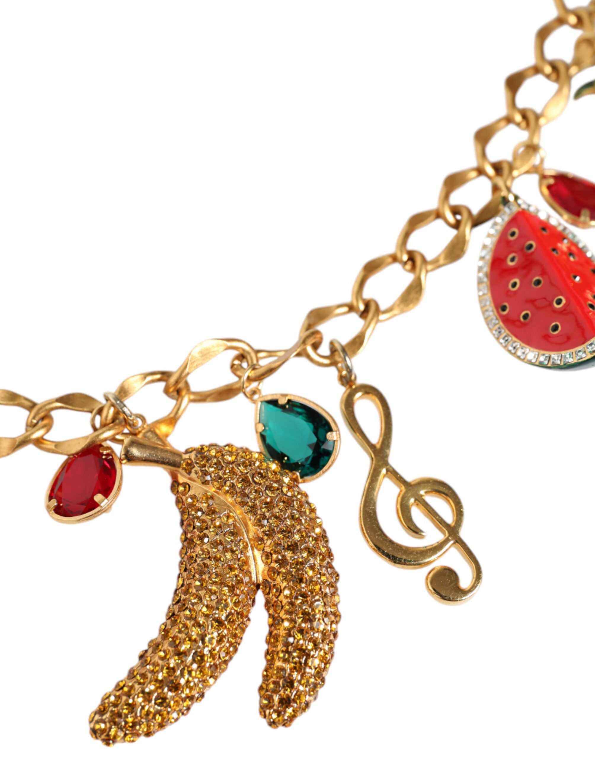 Dolce & Gabbana Tone Brass Fruity Crystal Embellished Waist Chain Gold Belt Glam Steals