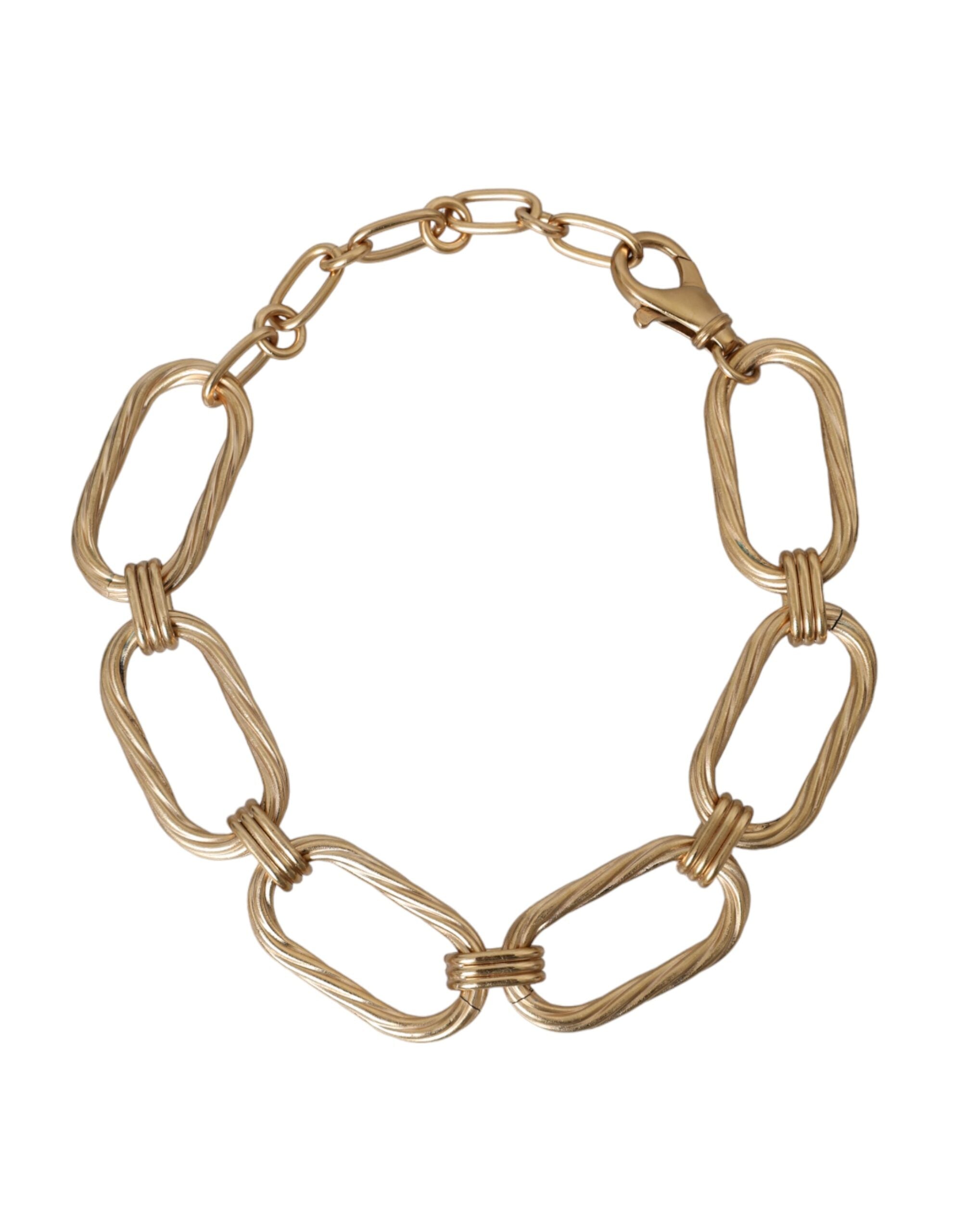 Dolce & Gabbana Tone Brass Large Link Chain Jewelry Gold Necklace Glam Steals