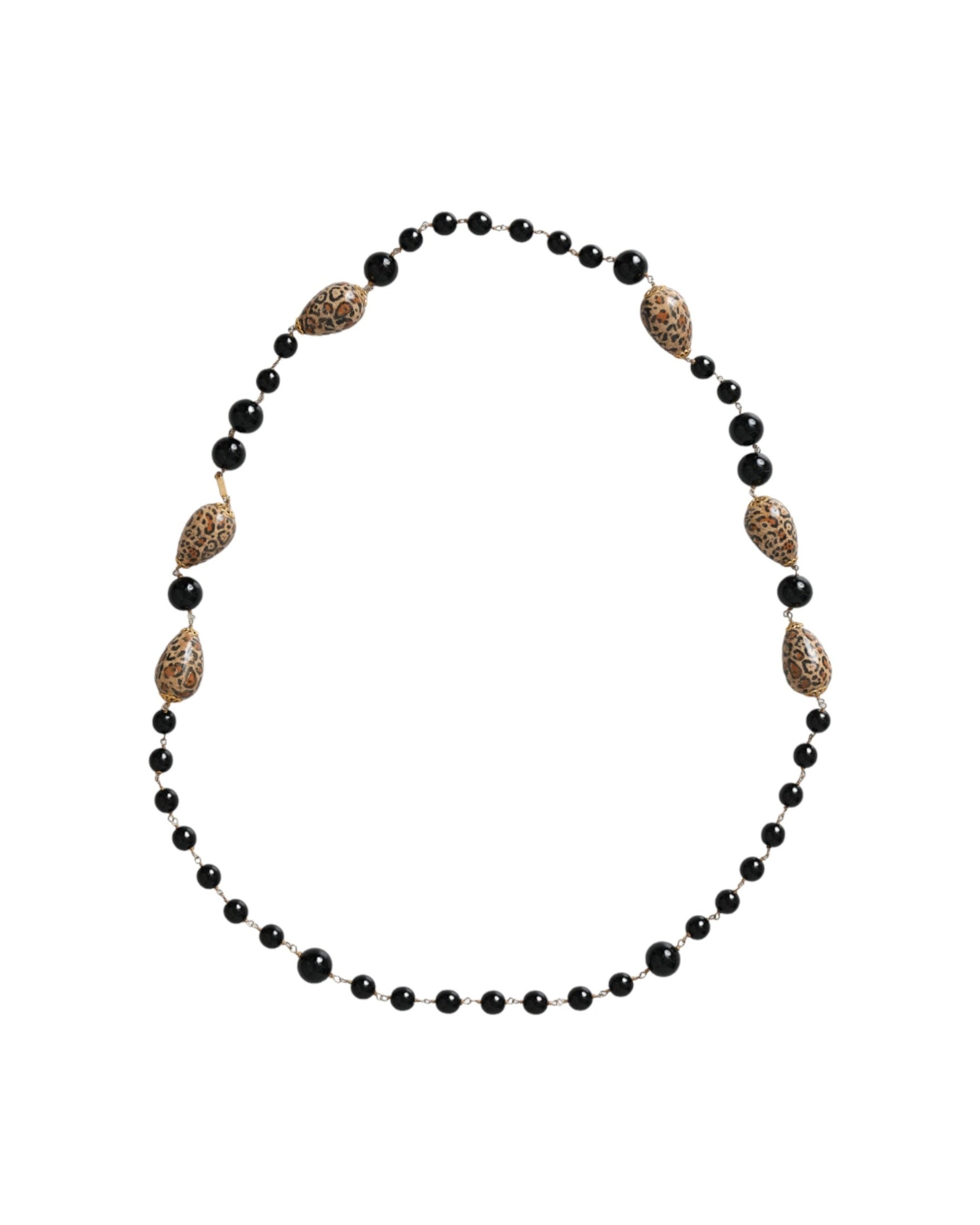Dolce & Gabbana Tone Brass Printed Beaded Long Chain Gold Black Necklace Glam Steals