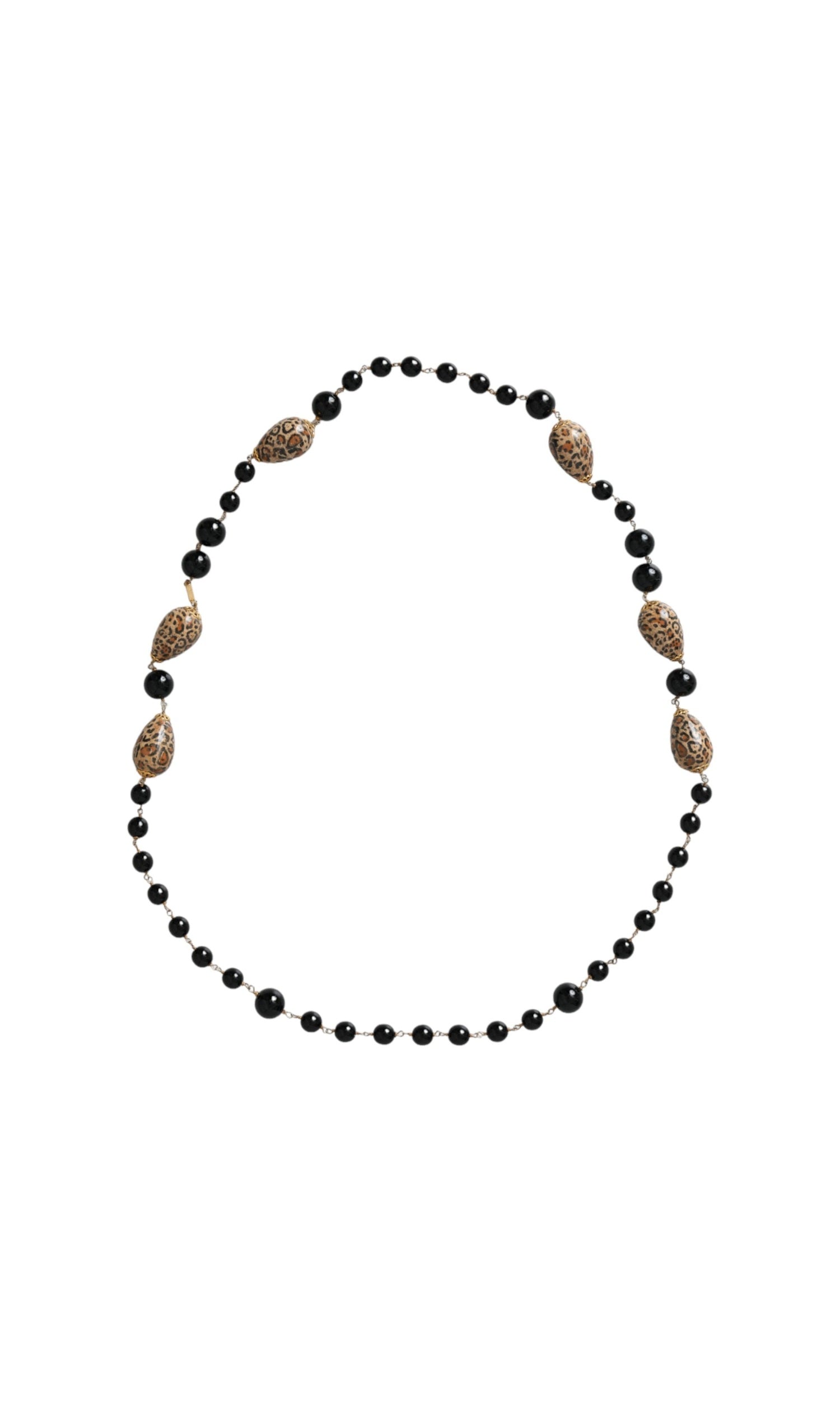 Dolce & Gabbana Tone Brass Printed Beaded Long Chain Gold Black Necklace Glam Steals