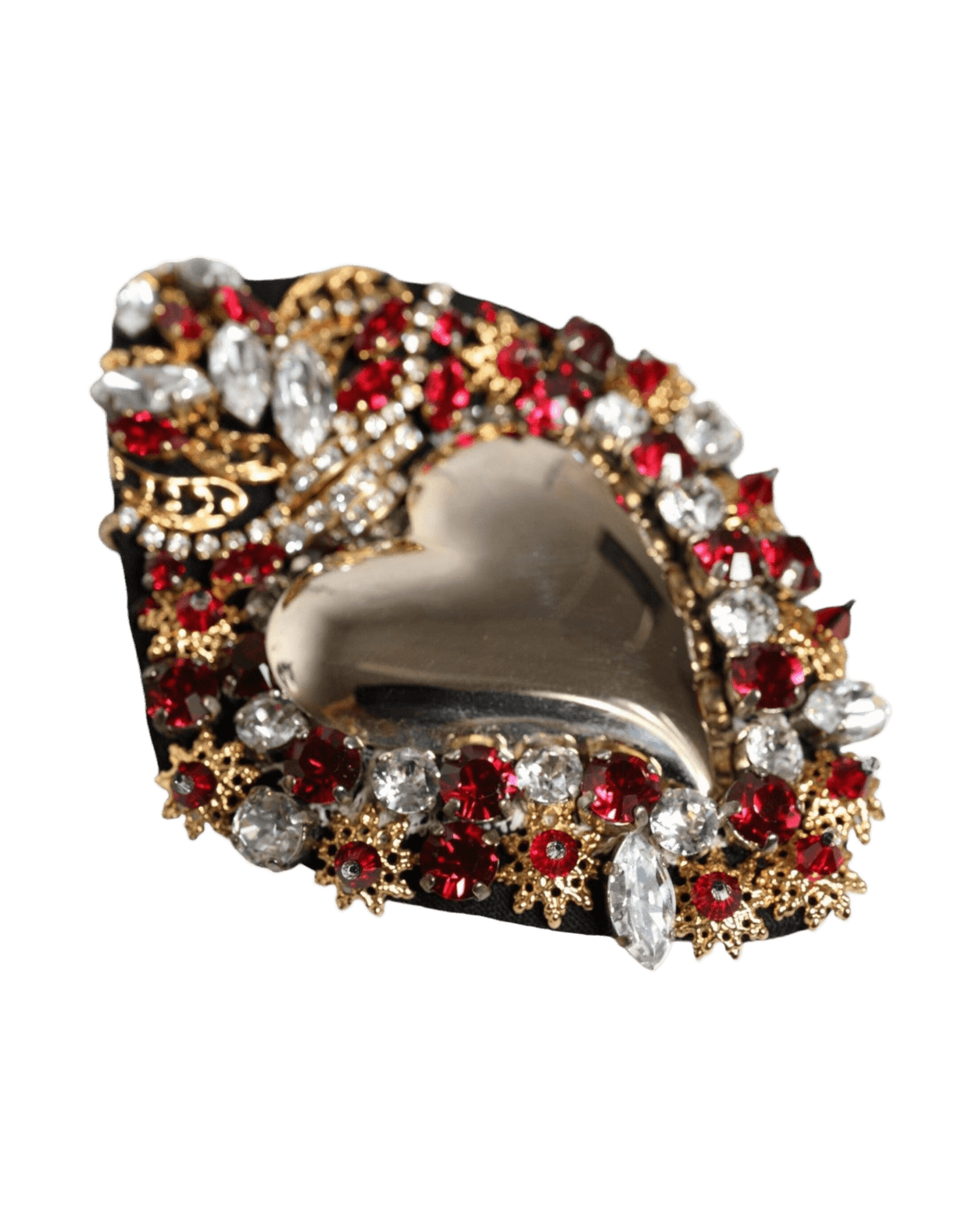 Dolce & Gabbana Tone Brass Sacred Heart Crystal Embellished Gold Brooch Glam Steals