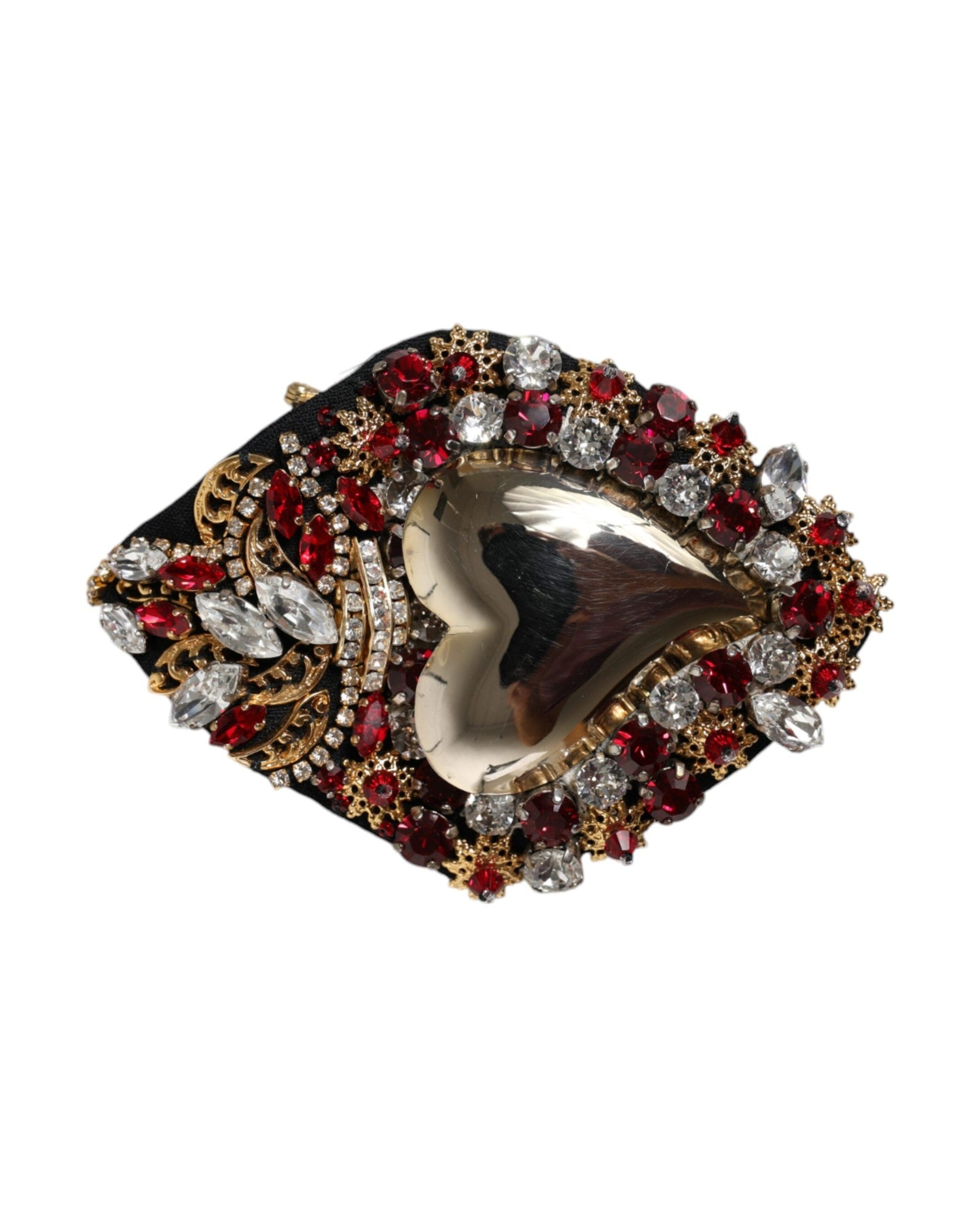 Dolce & Gabbana Tone Brass Sacred Heart Crystal Embellished Gold Brooch Glam Steals