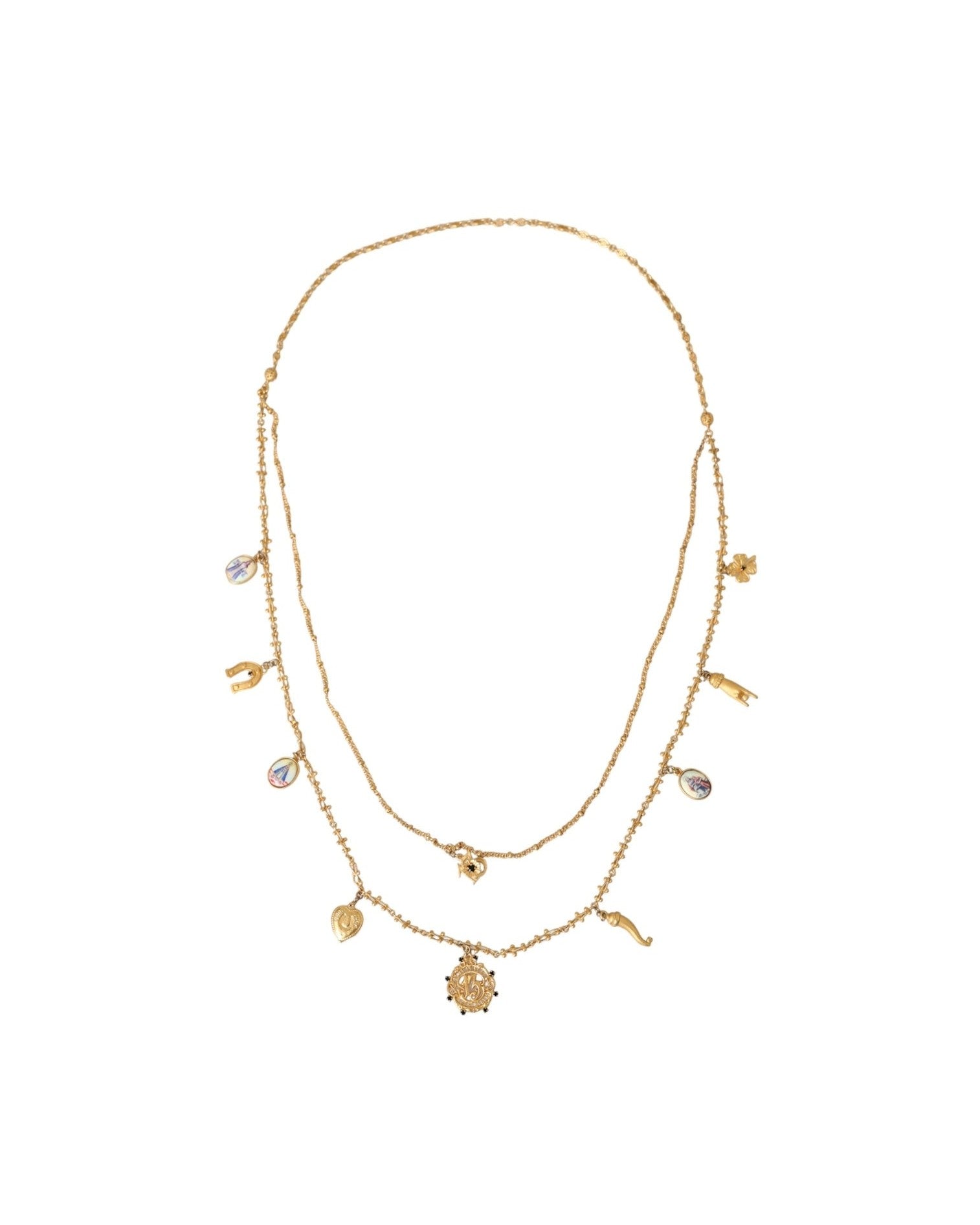 Dolce & Gabbana Tone Chain Brass Charm Statement Sicily Gold Necklace Glam Steals