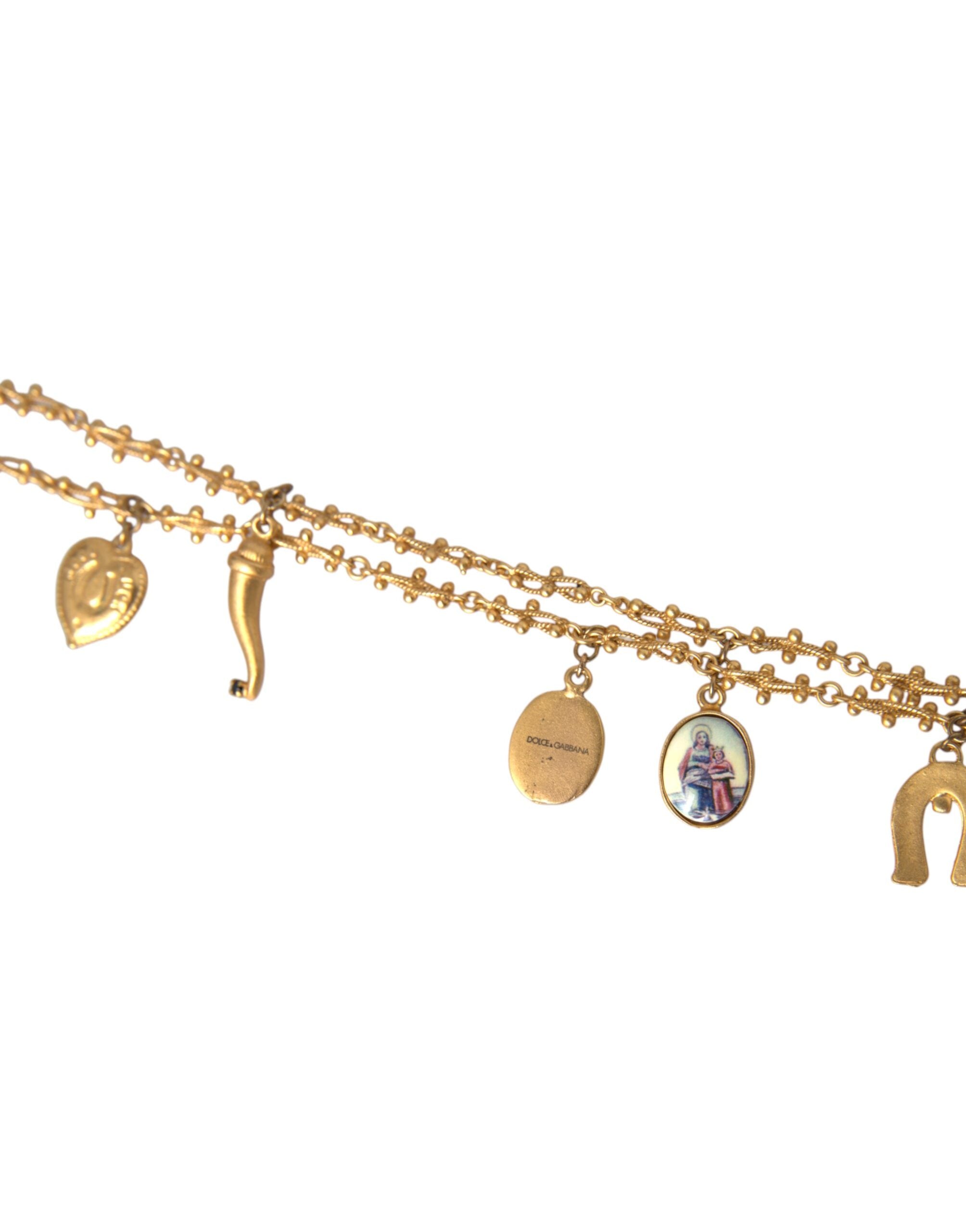 Dolce & Gabbana Tone Chain Brass Charm Statement Sicily Gold Necklace Glam Steals