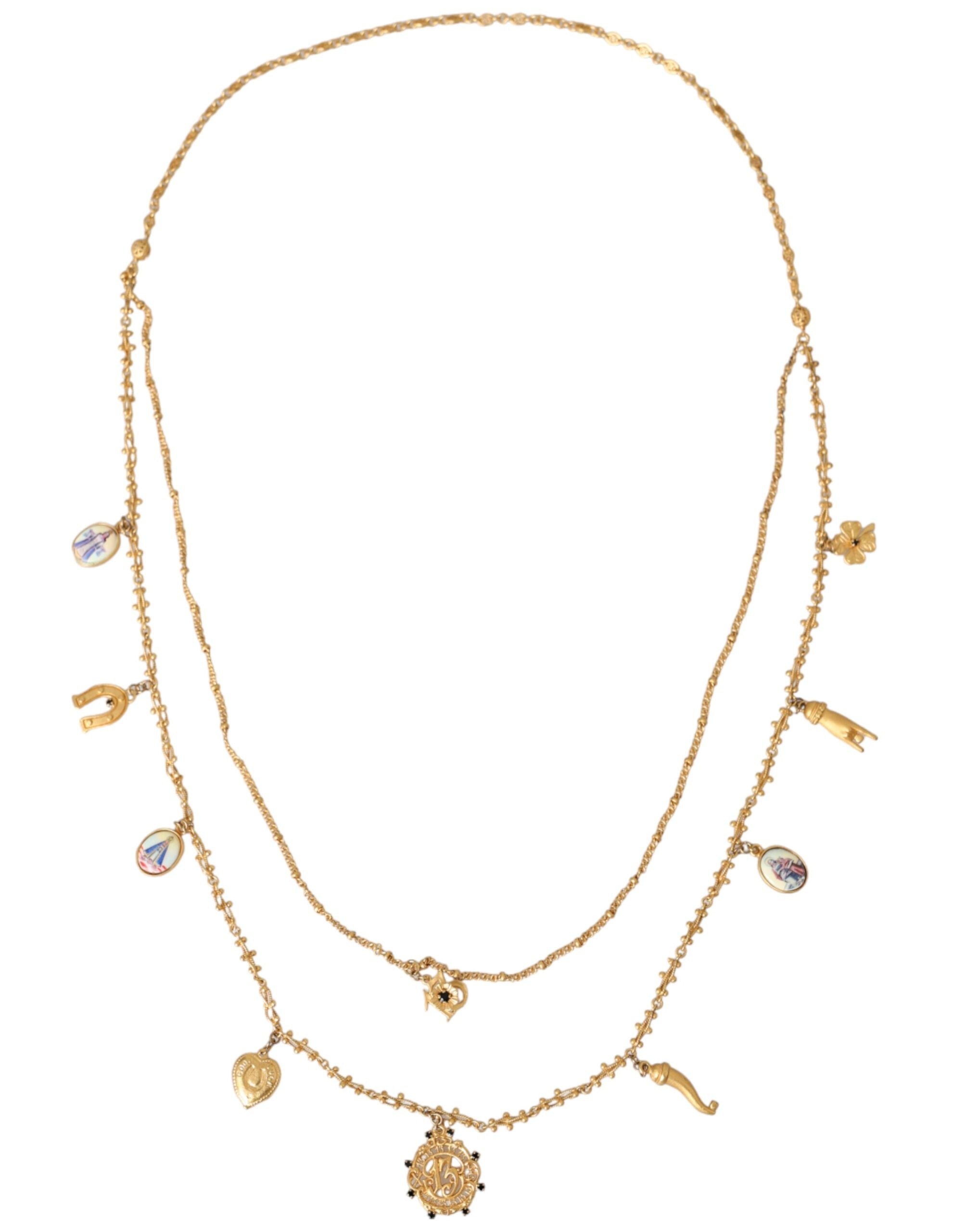 Dolce & Gabbana Tone Chain Brass Charm Statement Sicily Gold Necklace Glam Steals