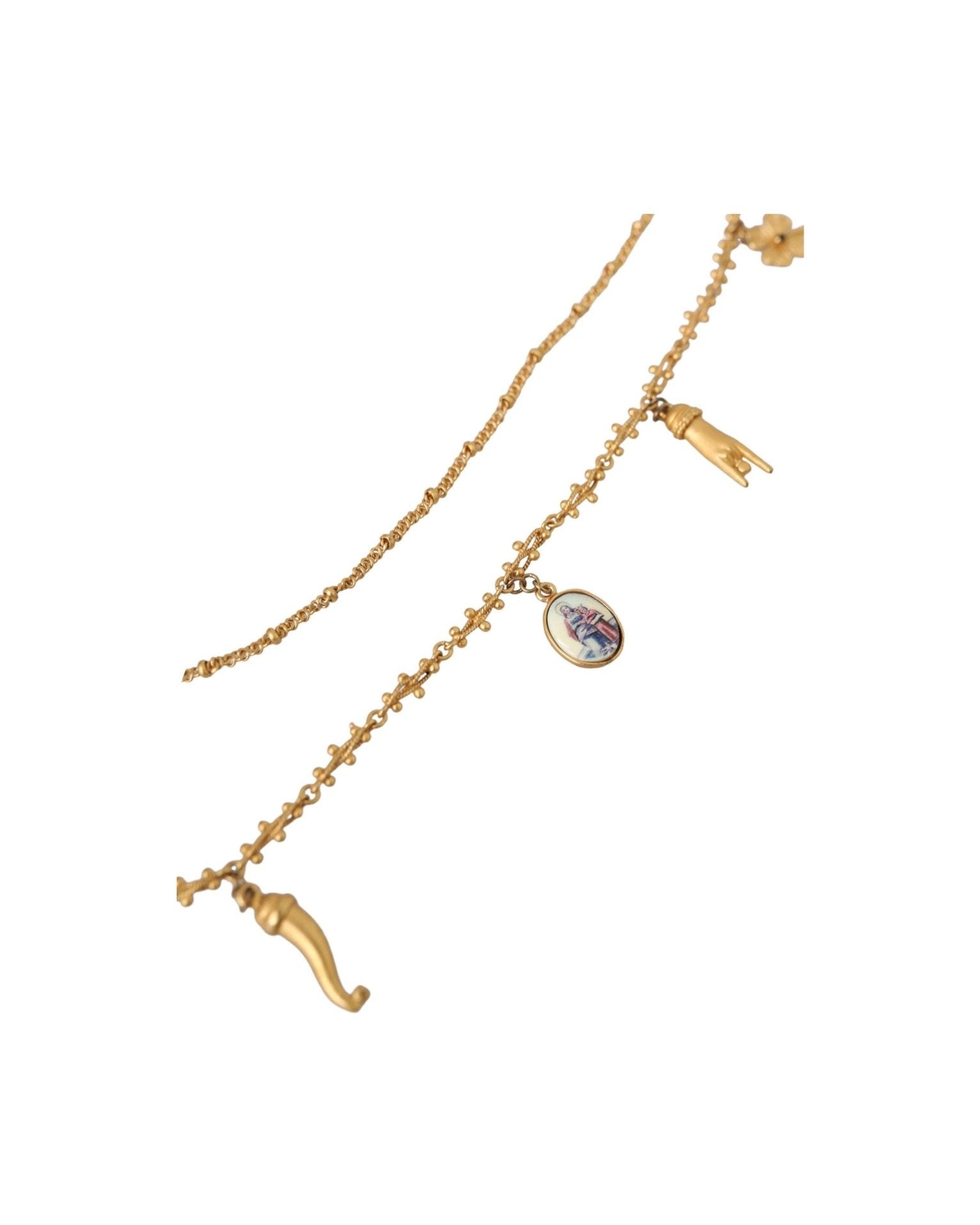 Dolce & Gabbana Tone Chain Brass Charm Statement Sicily Gold Necklace Glam Steals