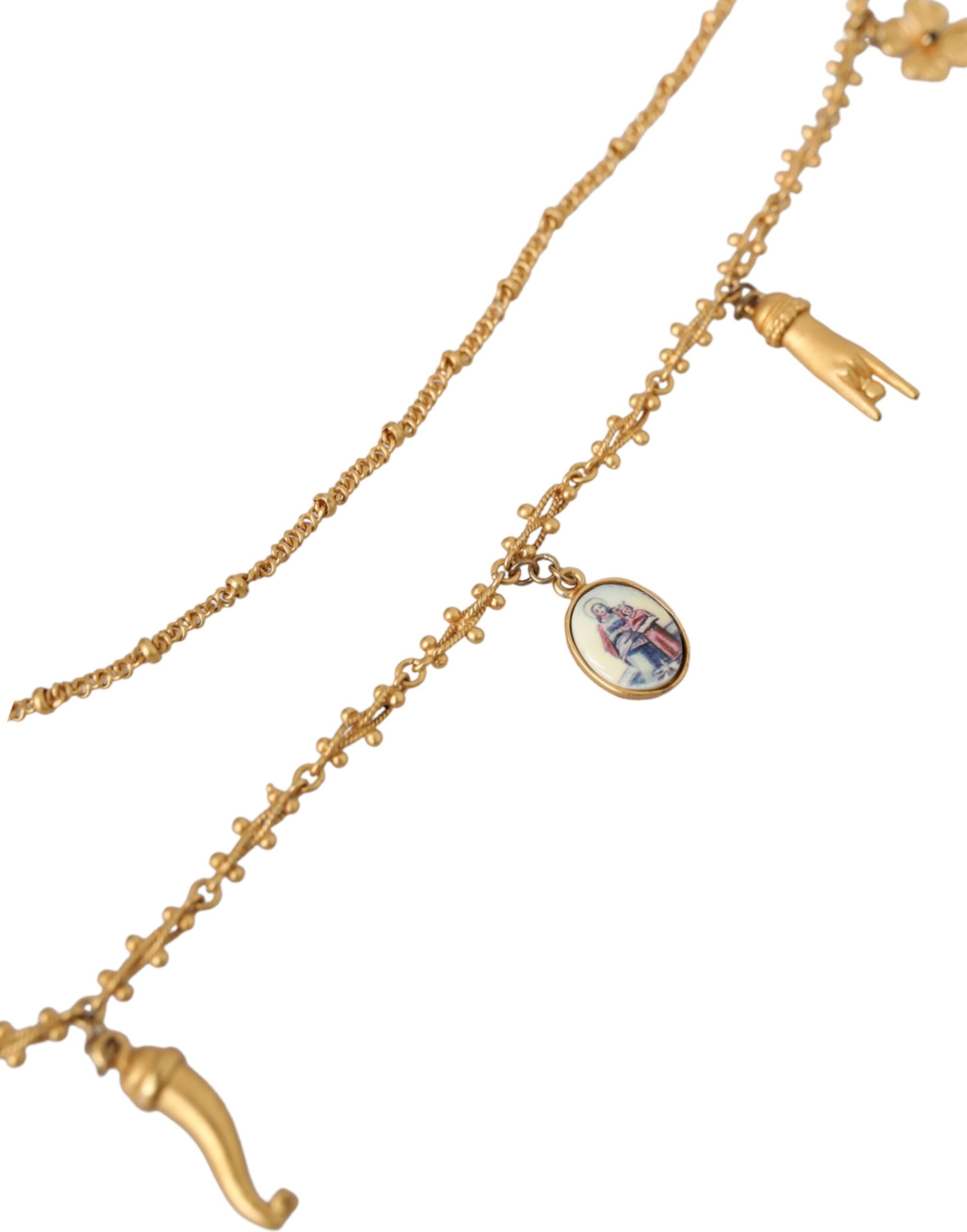 Dolce & Gabbana Tone Chain Brass Charm Statement Sicily Gold Necklace Glam Steals