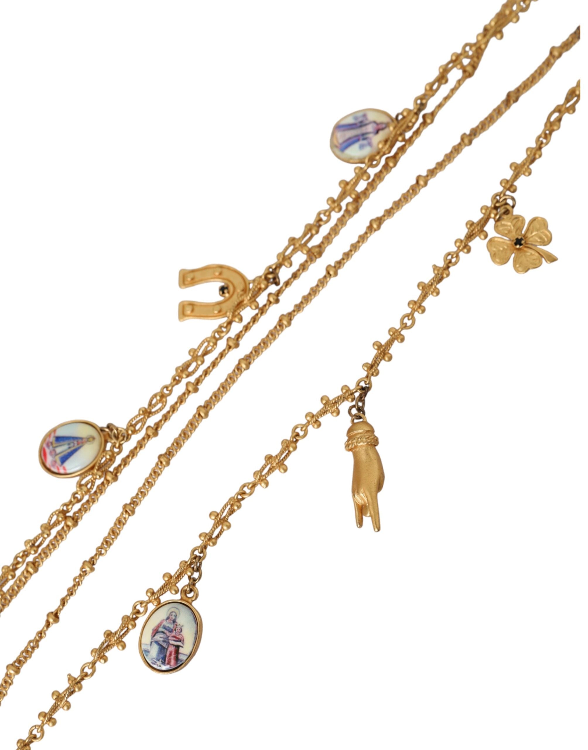 Dolce & Gabbana Tone Chain Brass Charm Statement Sicily Gold Necklace Glam Steals