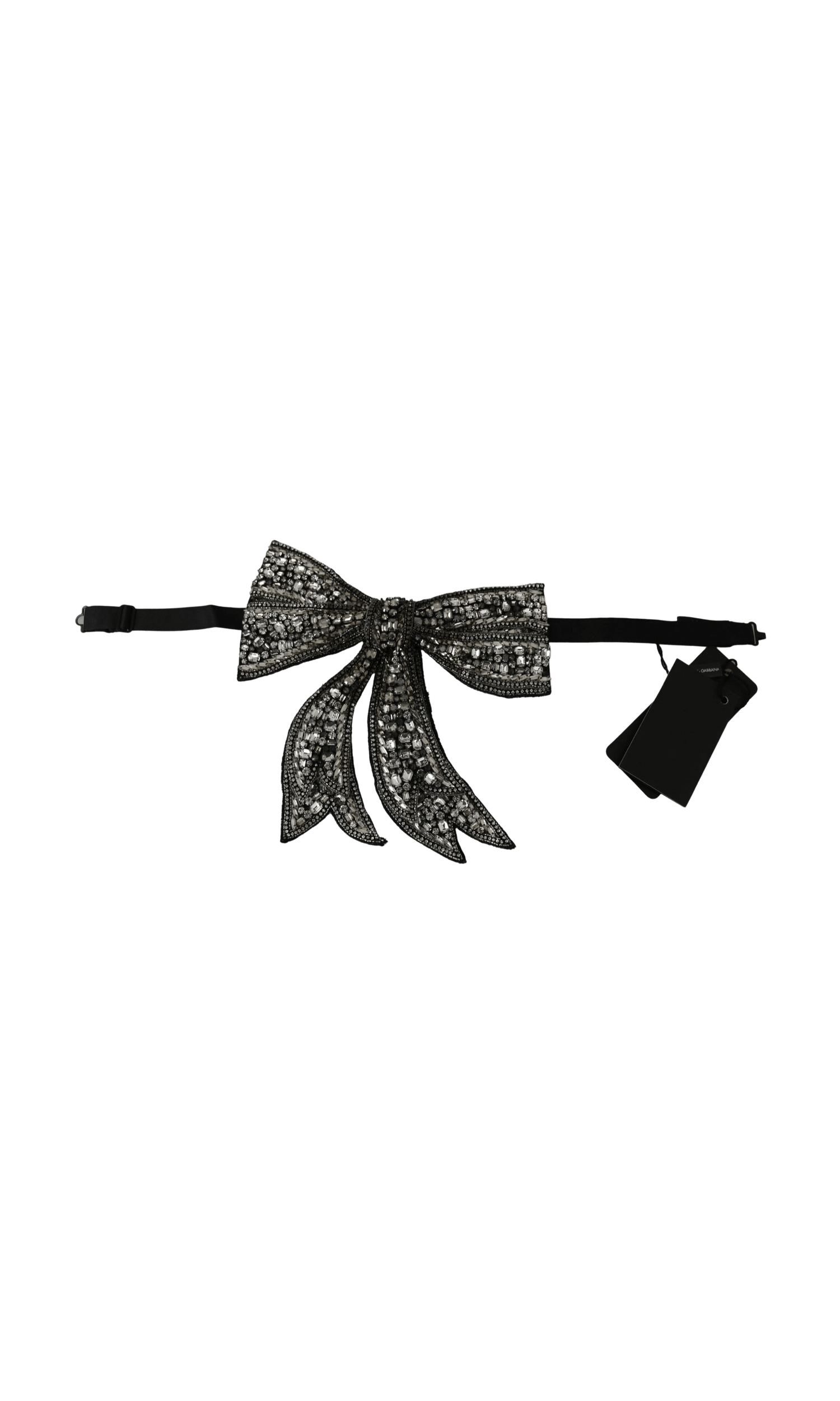 Dolce & Gabbana -Tone Silk Crystal Bow Silver Tie Glam Steals