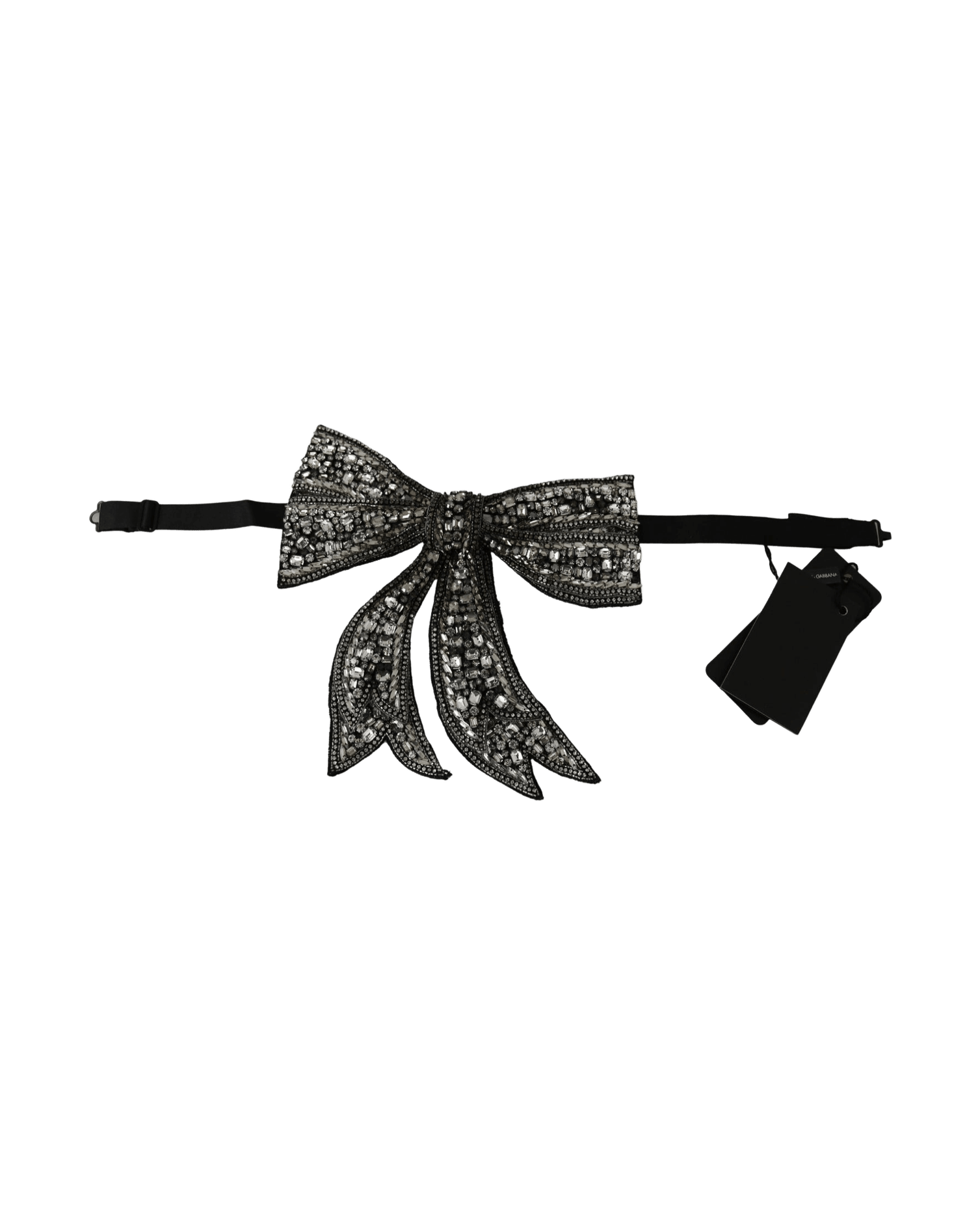 Dolce & Gabbana -Tone Silk Crystal Bow Silver Tie Glam Steals