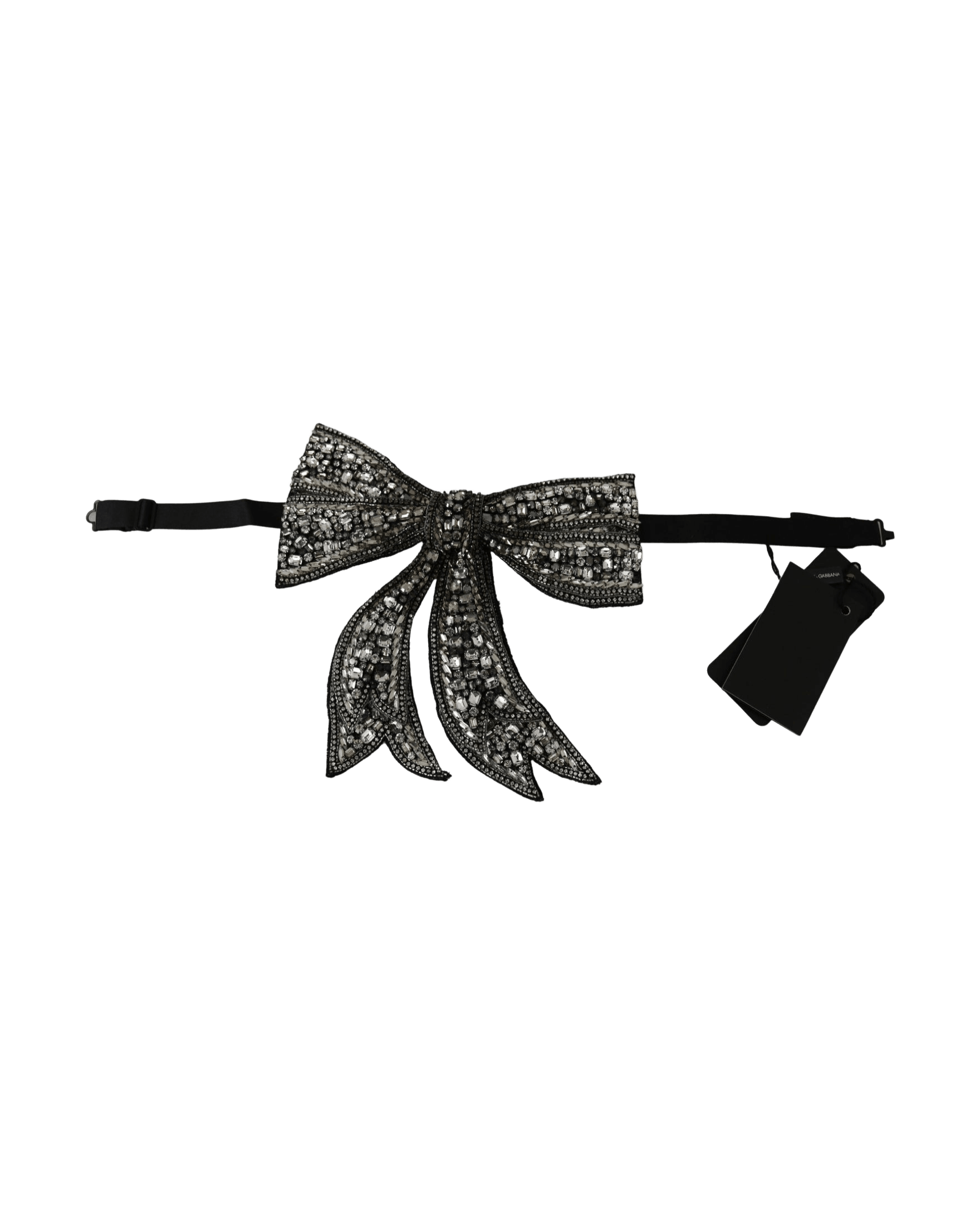 Dolce & Gabbana -Tone Silk Crystal Bow Silver Tie Glam Steals