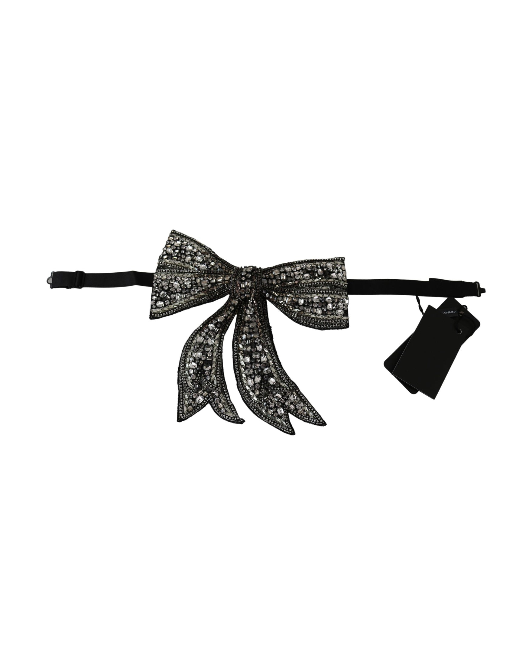 Dolce & Gabbana -Tone Silk Crystal Bow Silver Tie Glam Steals