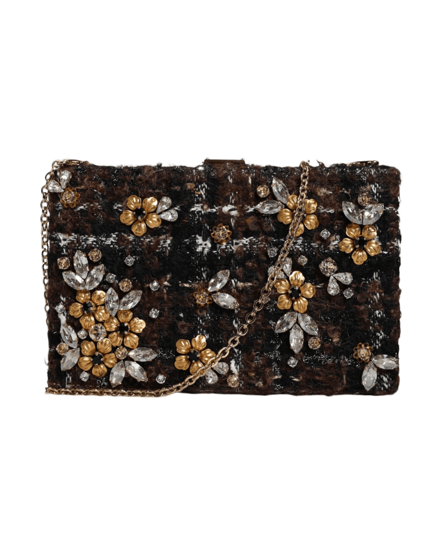 Dolce & Gabbana Tweed Floral Clutch Evening Party Purse Crossbody Multicolor Bag Glam Steals