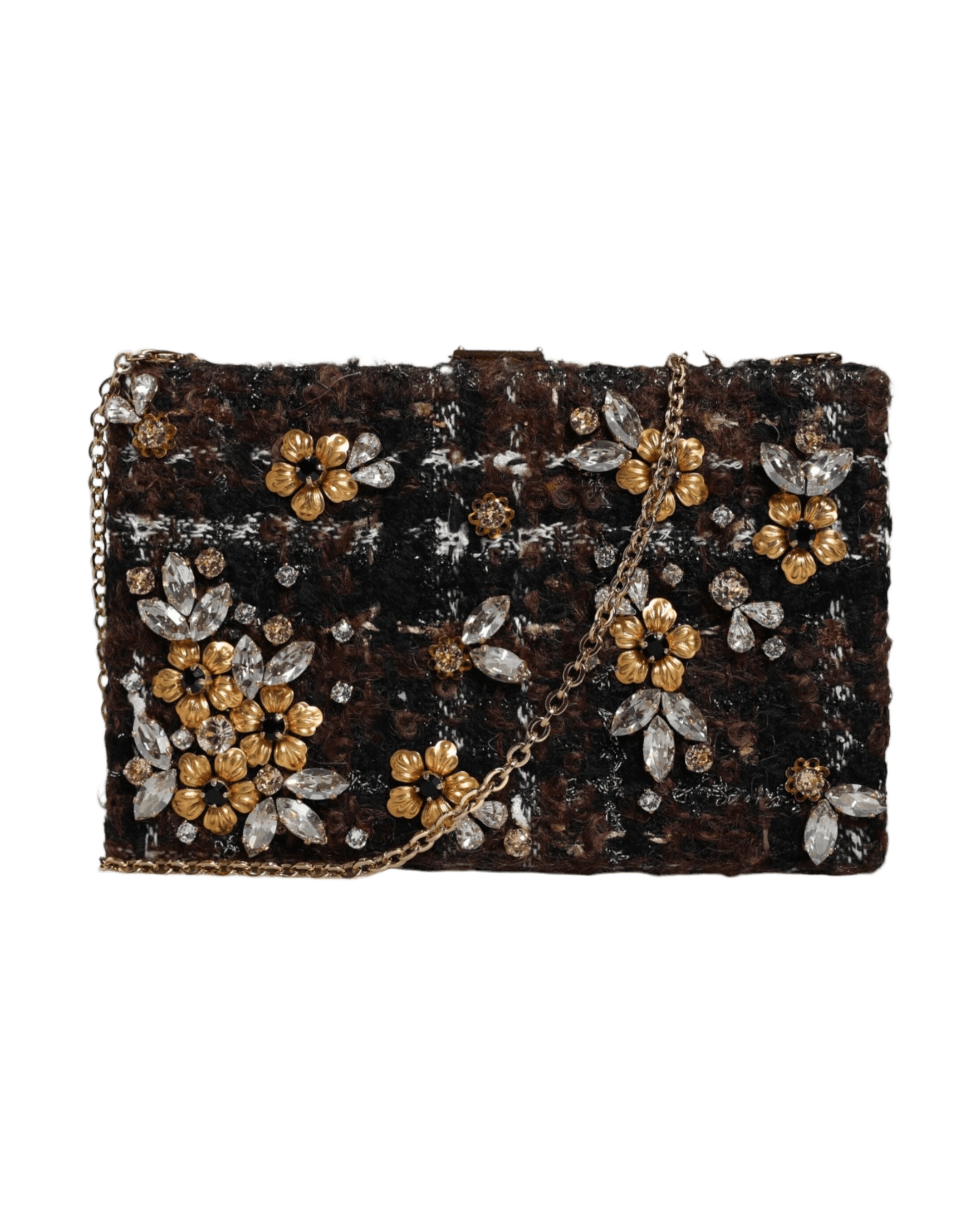 Dolce & Gabbana Tweed Floral Clutch Evening Party Purse Crossbody Multicolor Bag Glam Steals