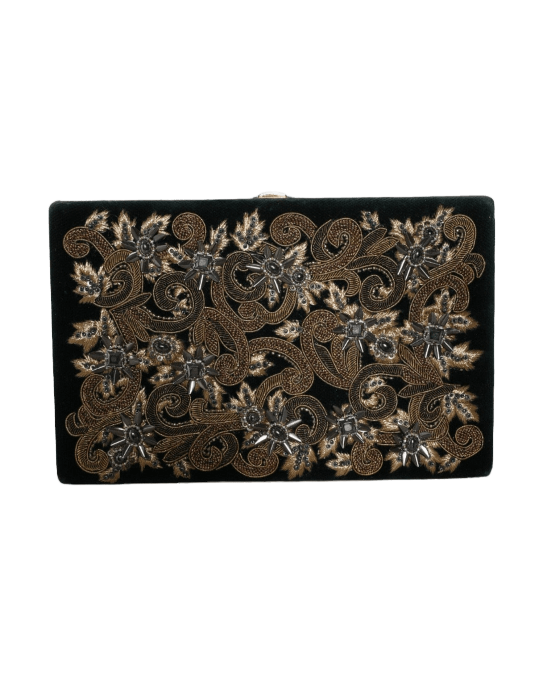Dolce & Gabbana Velvet Frame Clutch Evening Party Purse Black Gold Bag Glam Steals