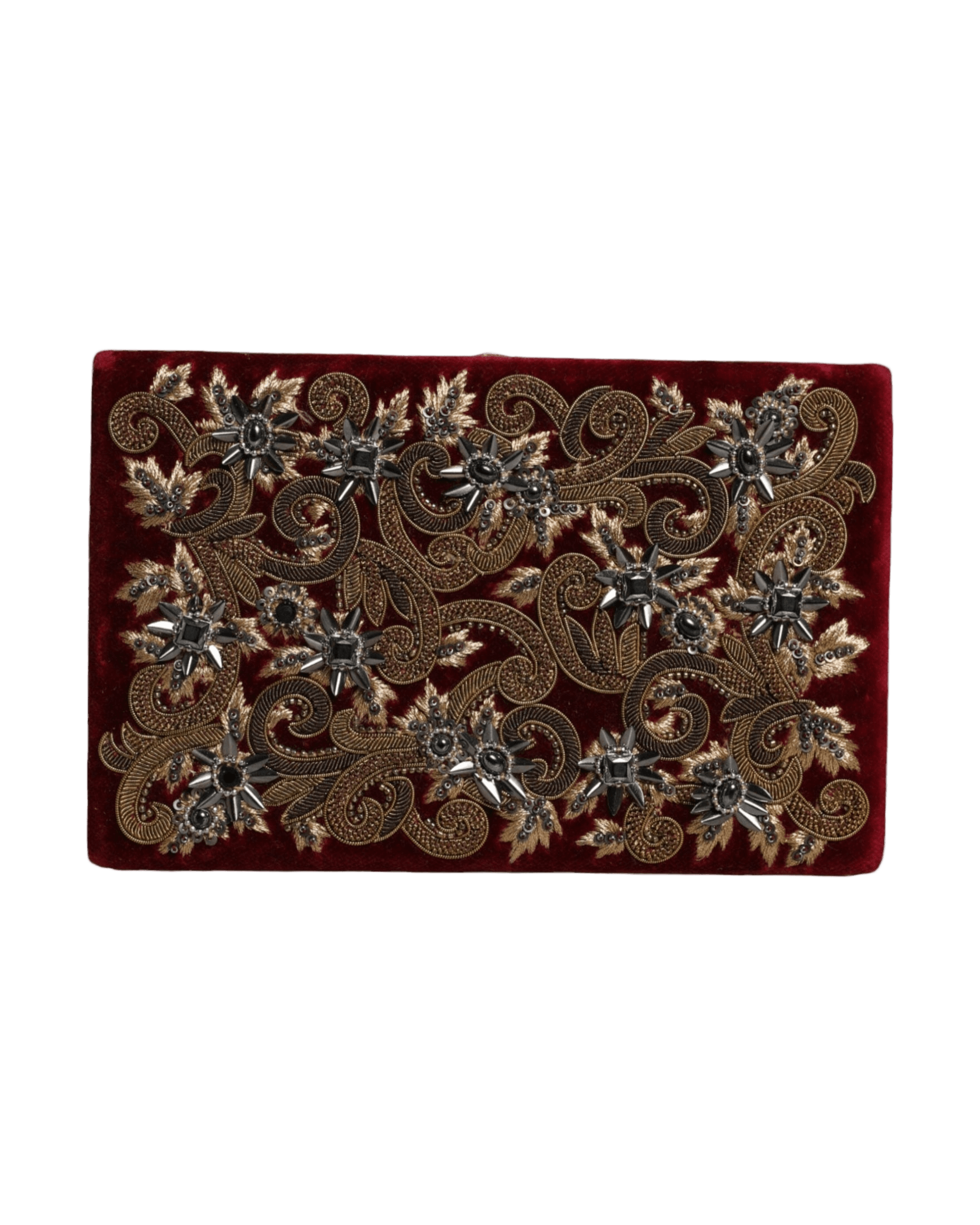 Dolce & Gabbana Velvet Frame Clutch Evening Party Purse Red Gold Bag Glam Steals
