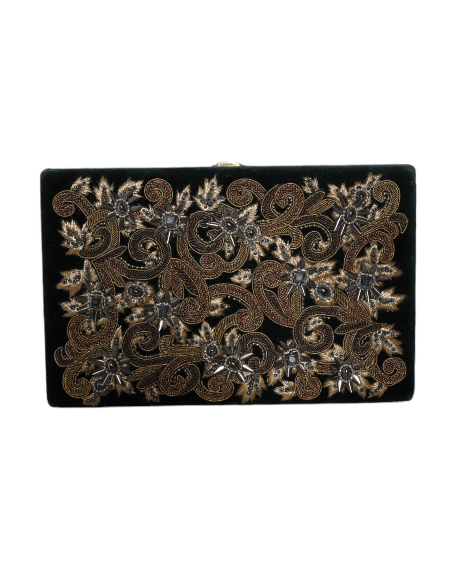 Dolce & Gabbana Velvet Frame Clutch Evening Party Purse Black Gold Bag Glam Steals
