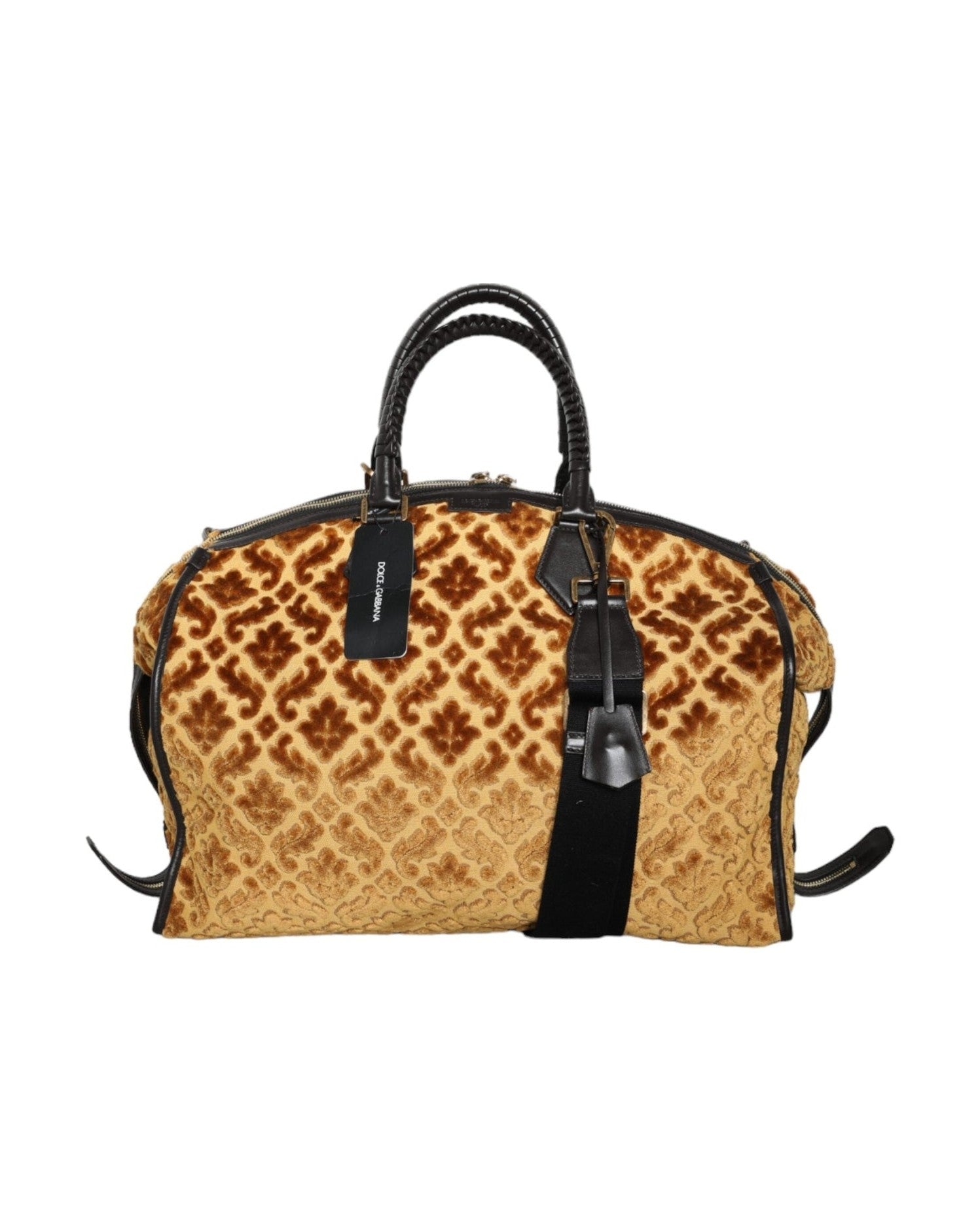 Dolce & Gabbana Velvet Top Handle Shoulder Duffle Women Beige Bag Glam Steals