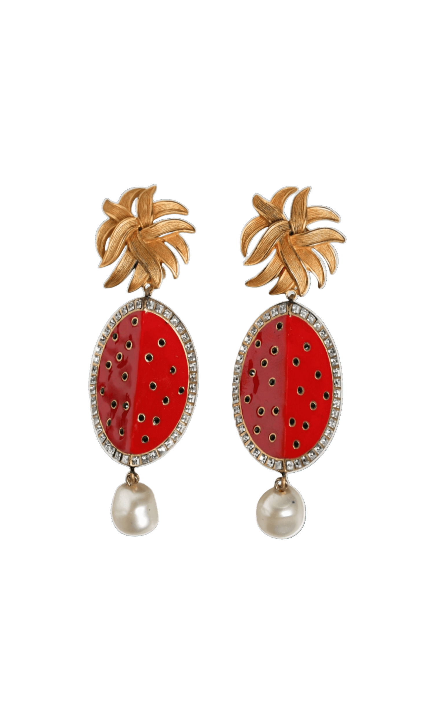 Dolce & Gabbana Watermelon Brass Crystal Clip Dangling Red Gold Earrings Glam Steals