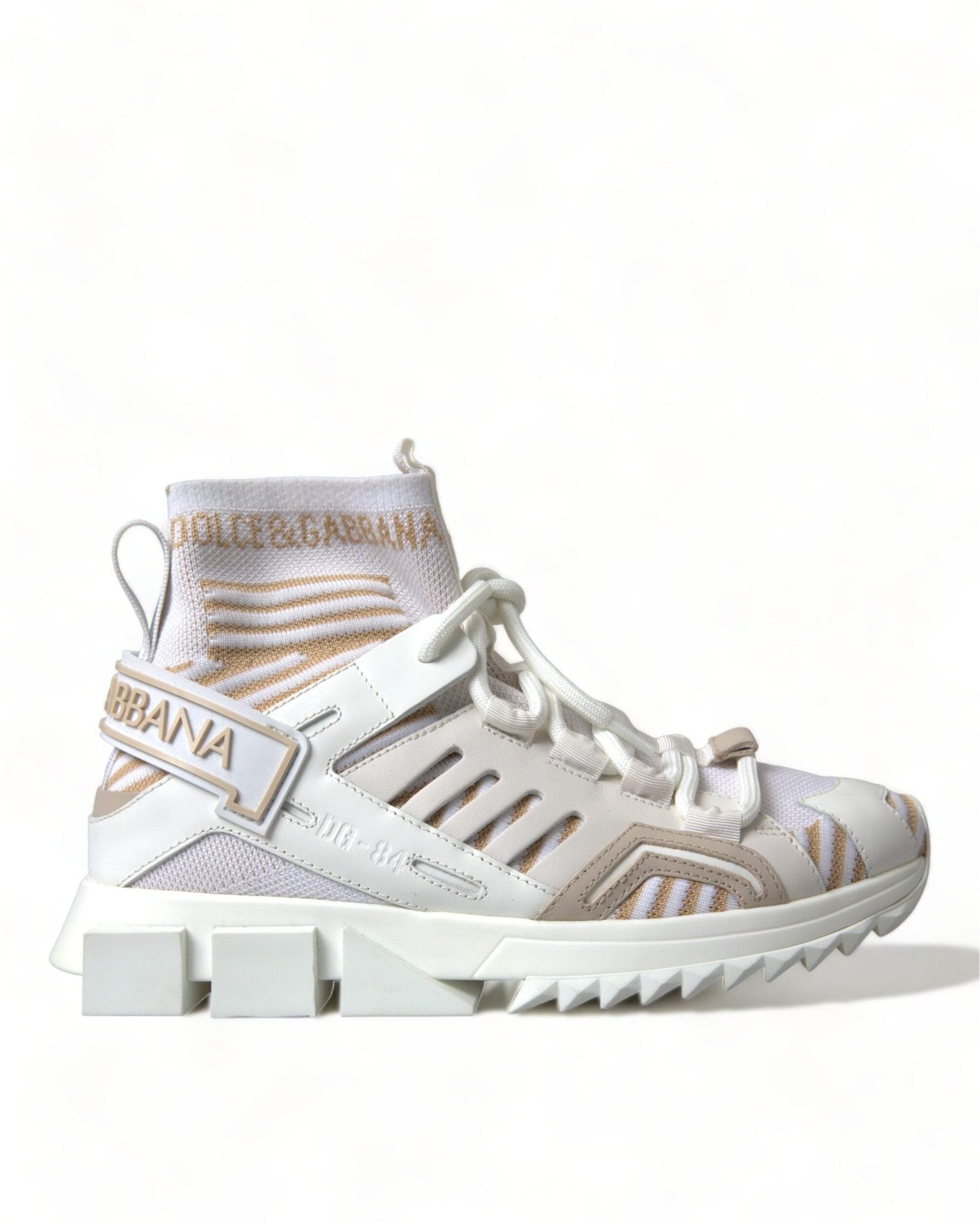 Dolce & Gabbana White Beige Sorrento Socks Sneakers Sneakers