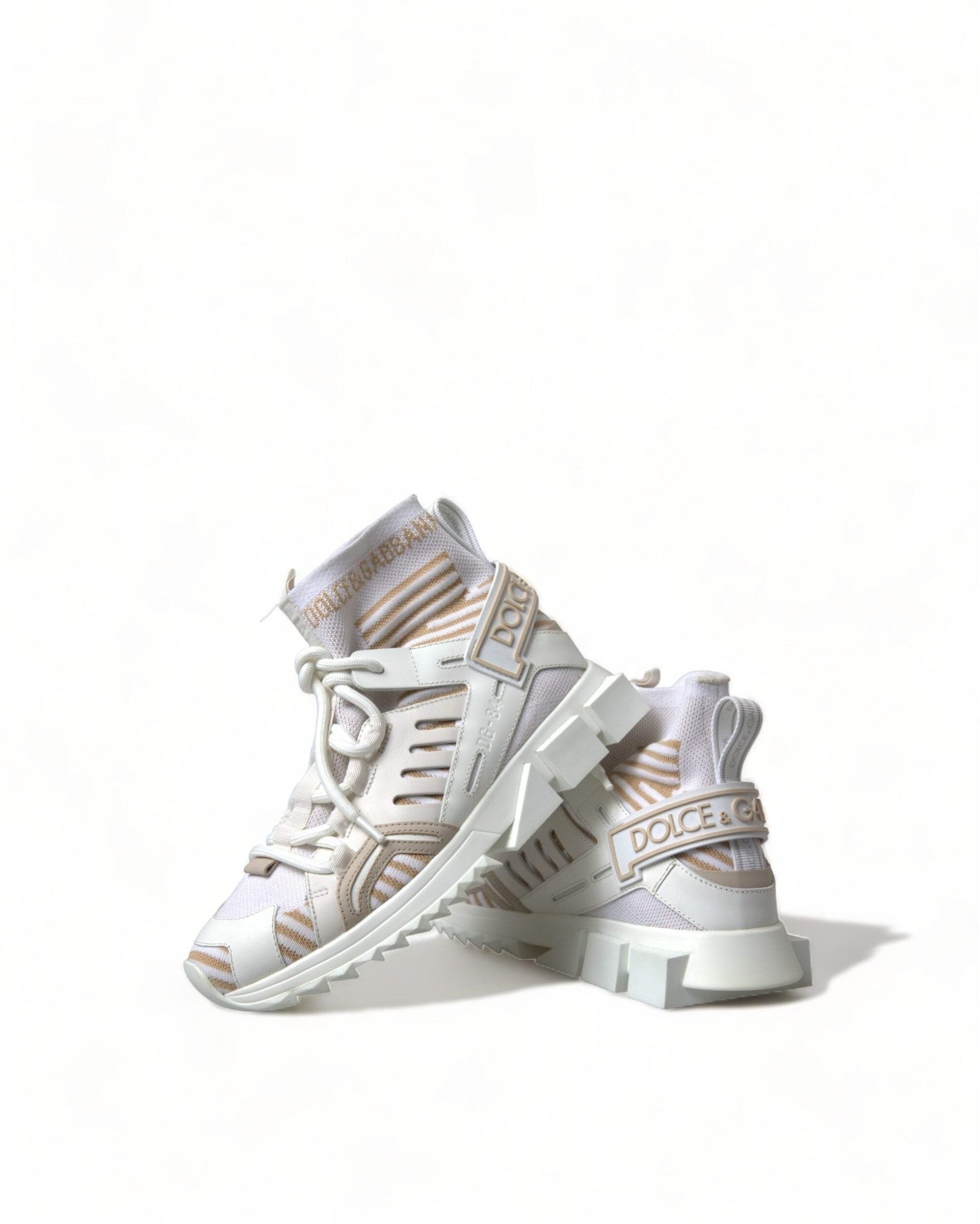 Dolce & Gabbana White Beige Sorrento Socks Sneakers Sneakers