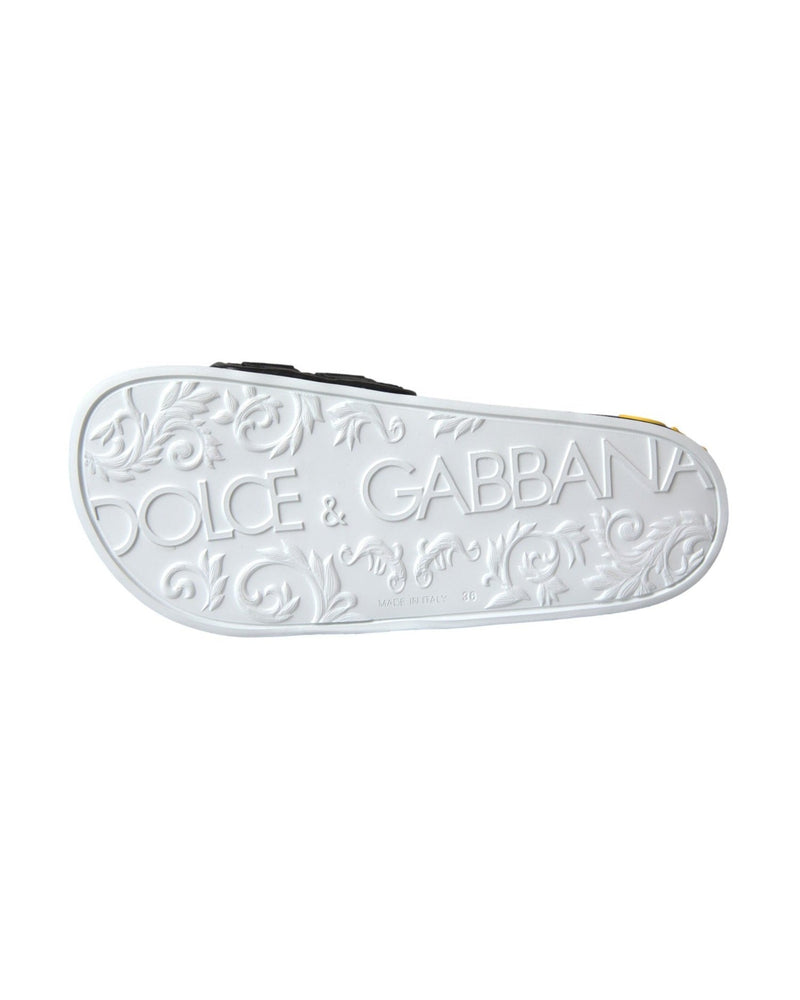 Dolce & Gabbana White Black Logo Beachwear Flats Sandals Shoes Glam Steals