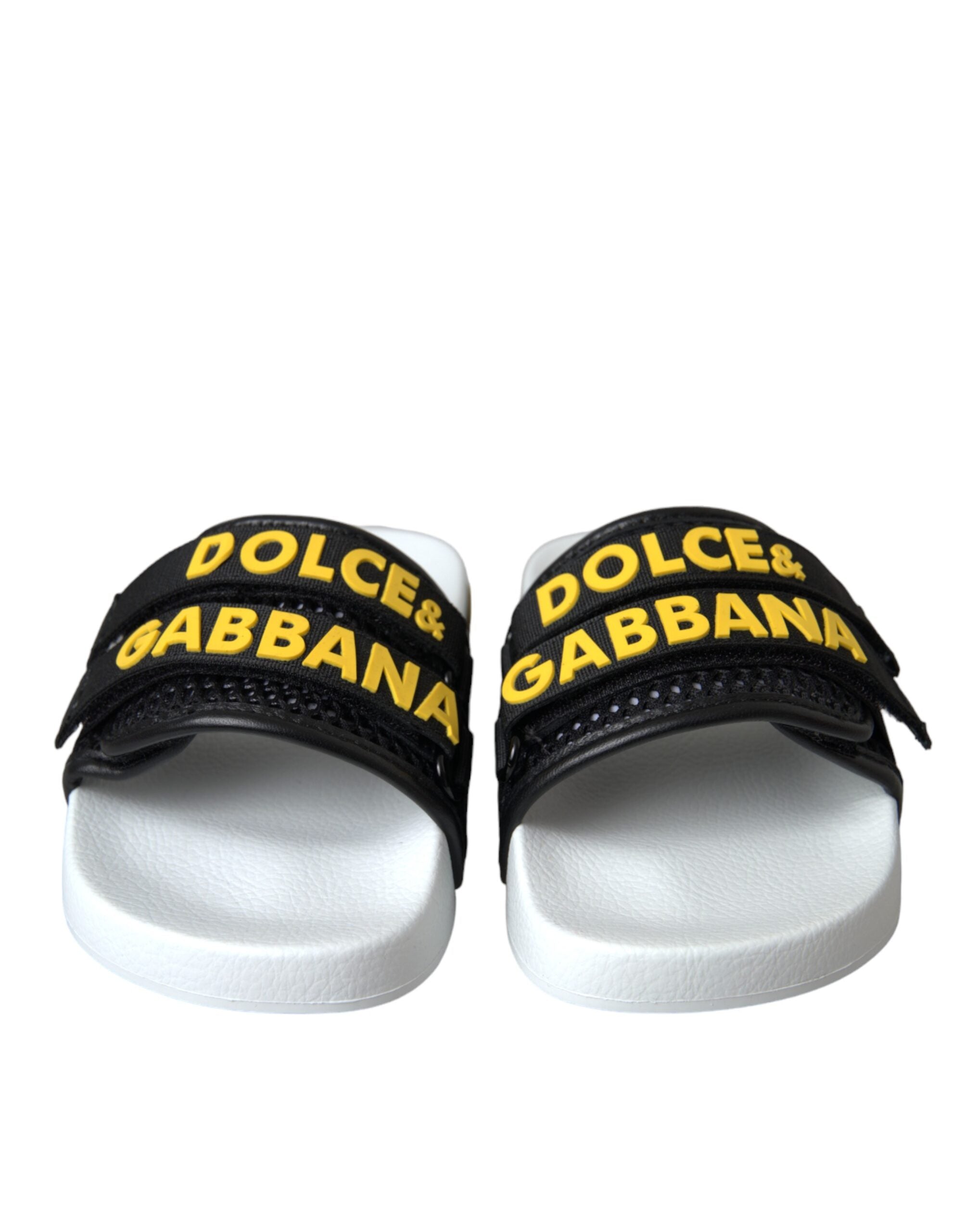 Dolce & Gabbana White Black Logo Beachwear Flats Sandals Shoes Glam Steals