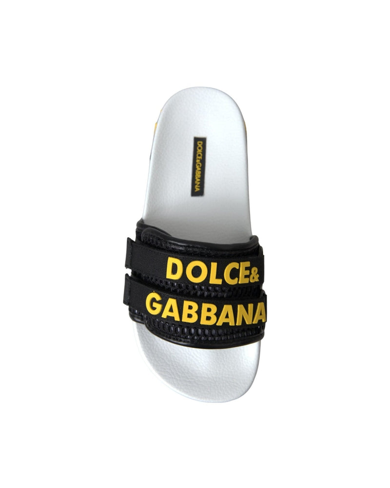 Dolce & Gabbana White Black Logo Beachwear Flats Sandals Shoes Glam Steals