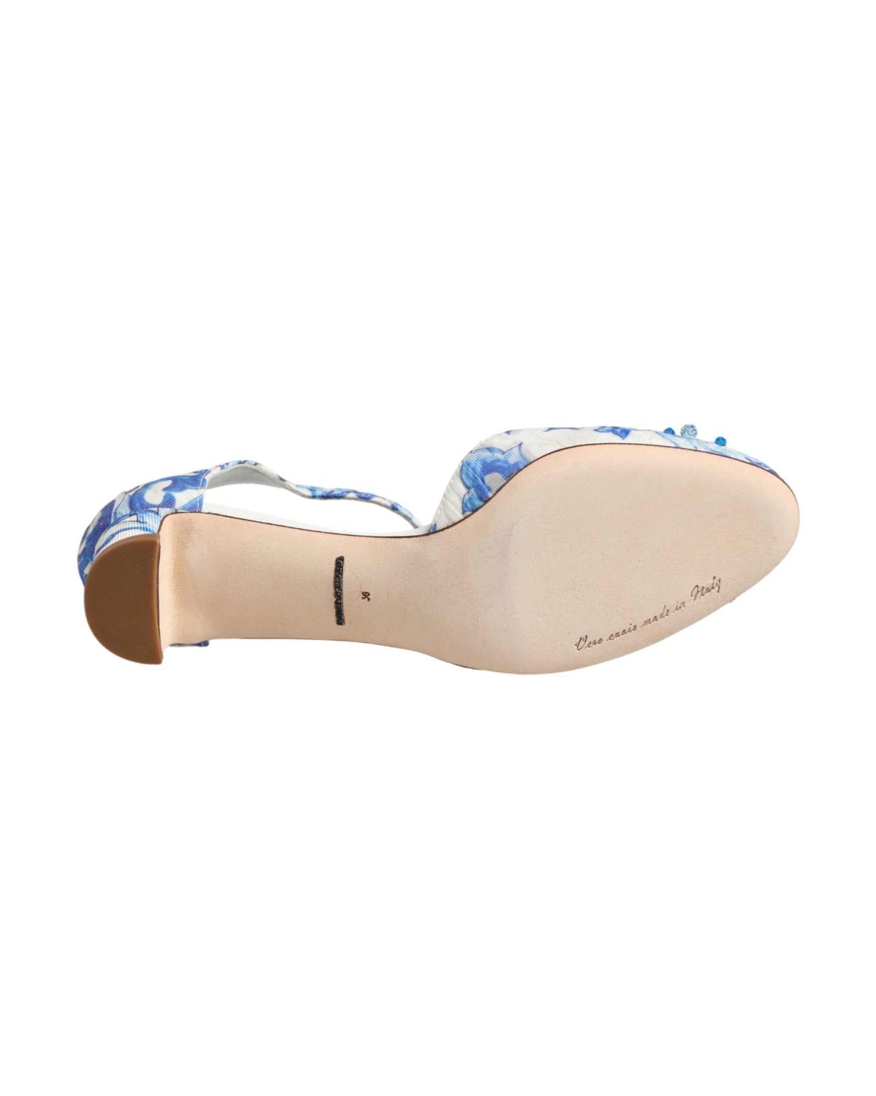Dolce & Gabbana White Blue Floral Crystal Ankle Straps Shoes Glam Steals