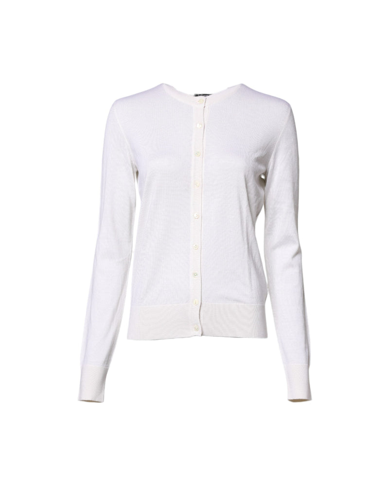 Dolce & Gabbana White Cashmere Crew Neck Top Cardigan Sweater Glam Steals