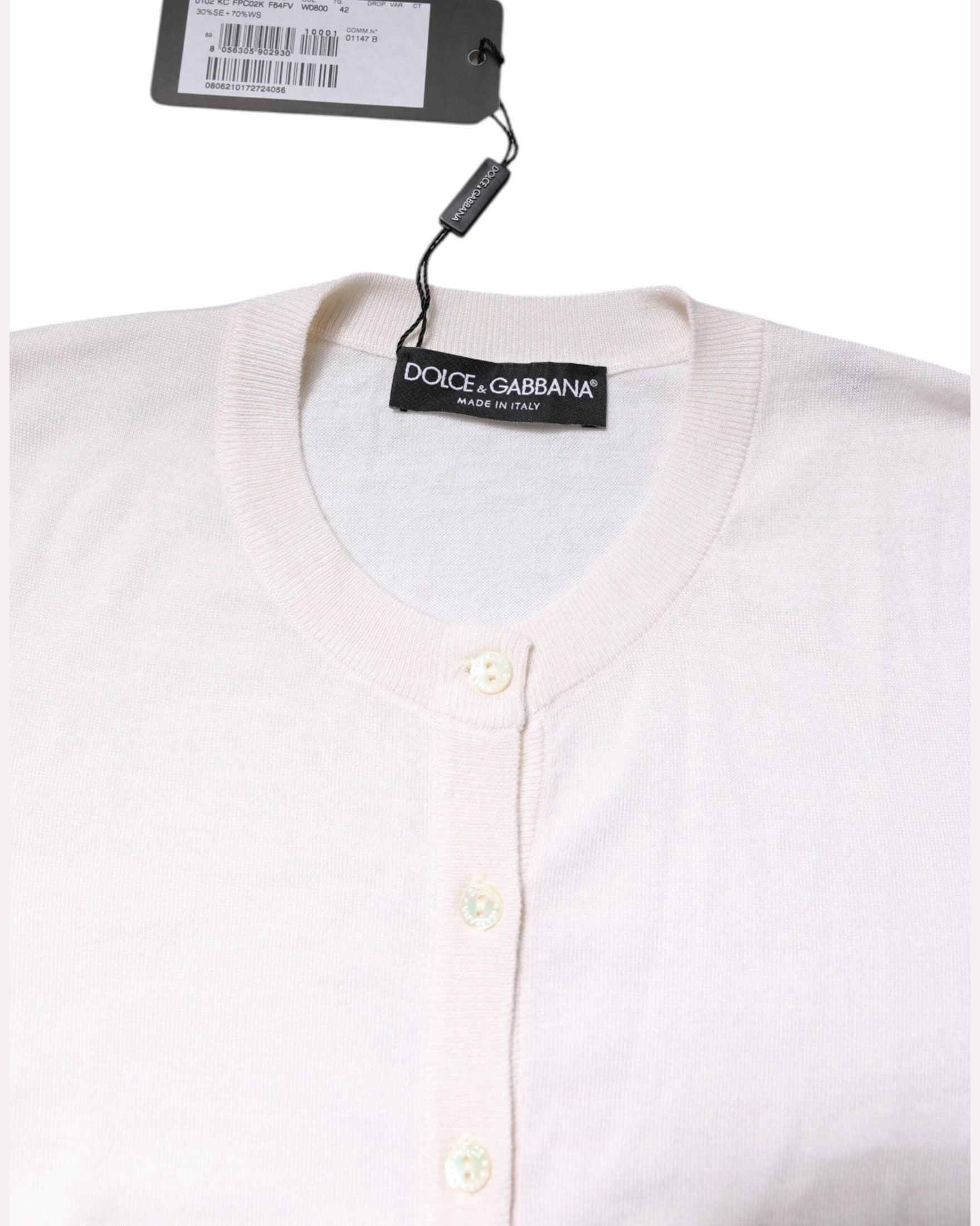 Dolce & Gabbana White Cashmere Crew Neck Top Cardigan Sweater Glam Steals