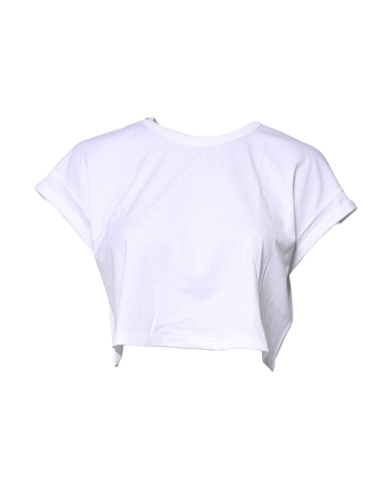 Dolce & Gabbana White Cotton Crew Neck Cropped T-shirt Top Glam Steals