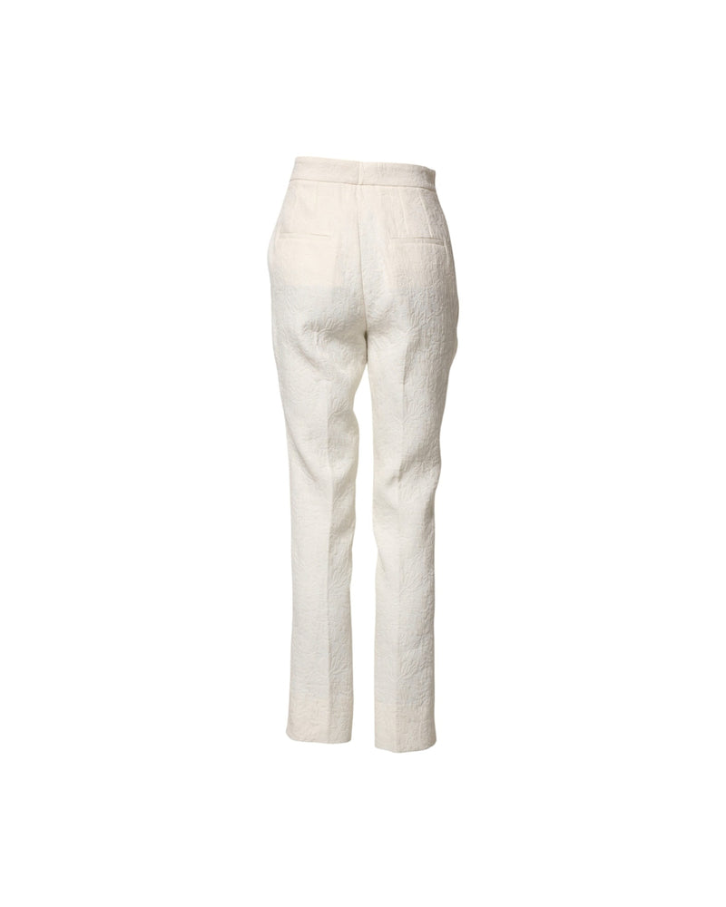 Dolce & Gabbana White Cotton Floral Brocade Dress Pant Glam Steals